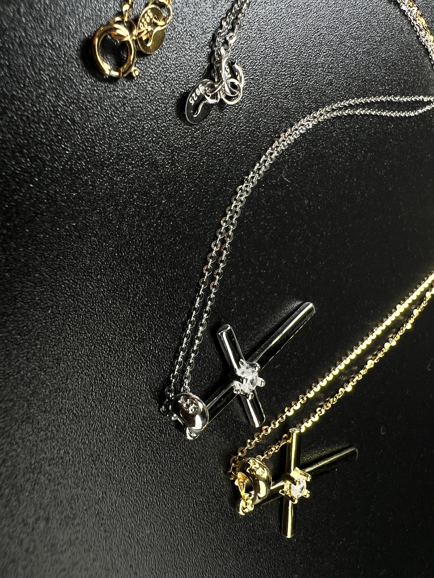 Solid 925 Sterling Silver and 18k gold vermeil Cross with CZ diamond pendant Necklace 925 stamped High Quality Holiday Gift