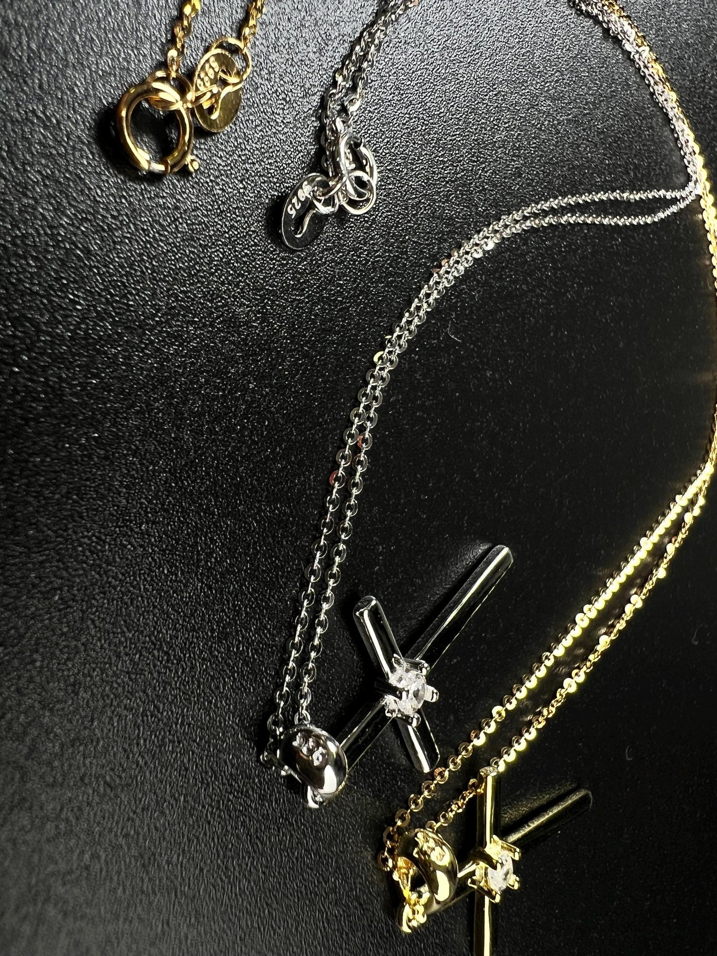 Solid 925 Sterling Silver and 18k gold vermeil Cross with CZ diamond pendant Necklace 925 stamped High Quality Holiday Gift