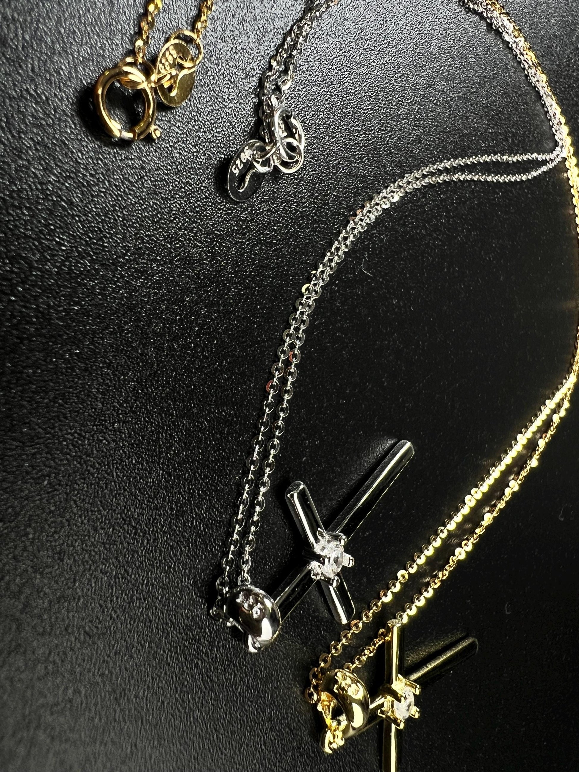 Solid 925 Sterling Silver and 18k gold vermeil Cross with CZ diamond pendant Necklace 925 stamped High Quality Holiday Gift