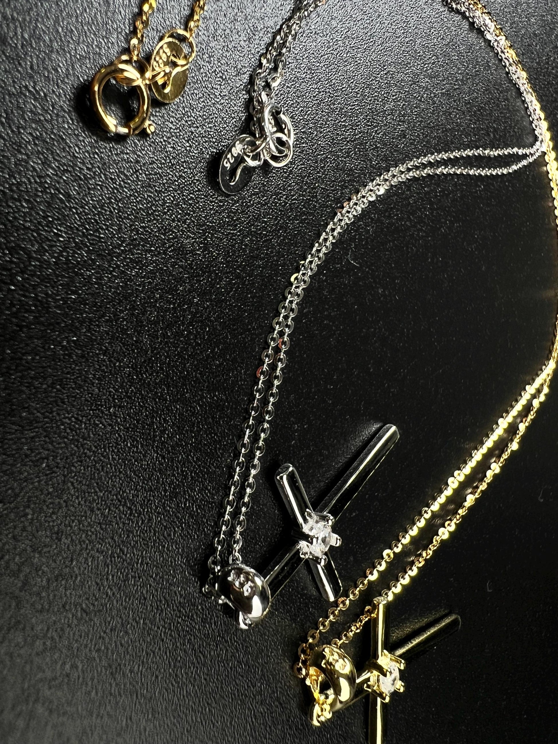 Solid 925 Sterling Silver and 18k gold vermeil Cross with CZ diamond pendant Necklace 925 stamped High Quality Holiday Gift