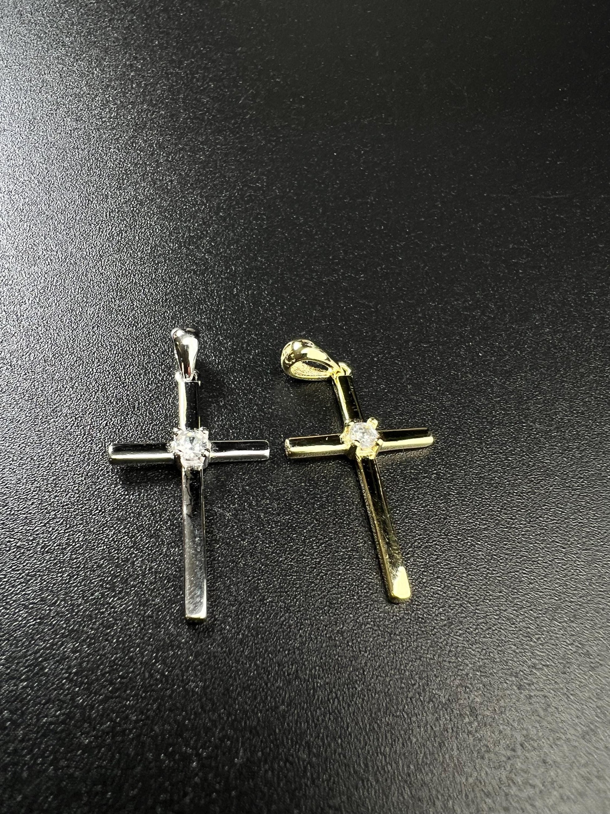 Solid 925 Sterling Silver and 18k gold vermeil Cross with CZ diamond pendant Necklace 925 stamped High Quality Holiday Gift