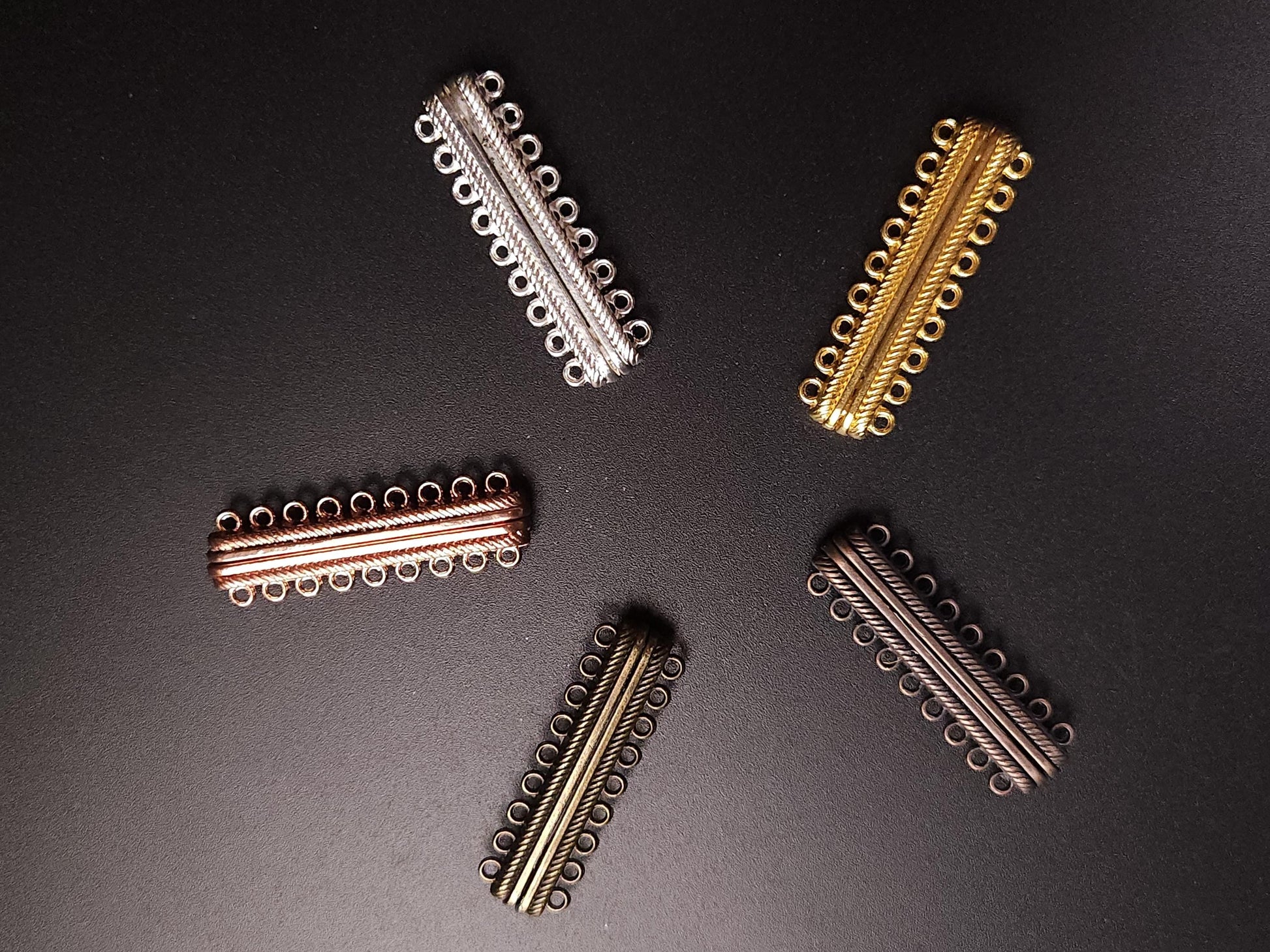 6 loop, 9 loop magnetic slide bar clasp gold plated brass, antique brass,multi strand clasp 32, 48mm long jewelry making clasp.