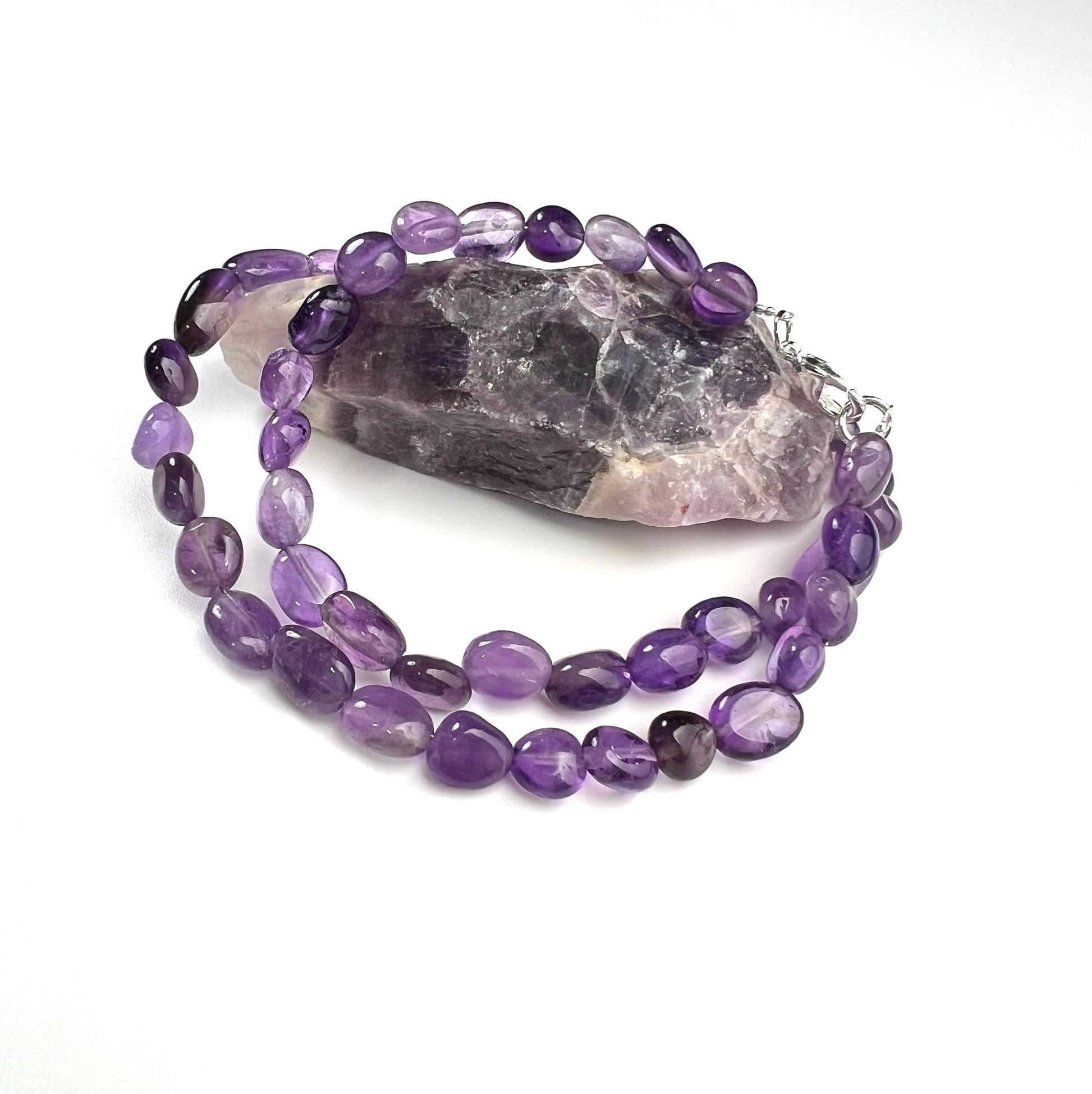 Amethyst oval 6-7mm Silver necklace February Birthstone Energy, Meditation yoga Necklace