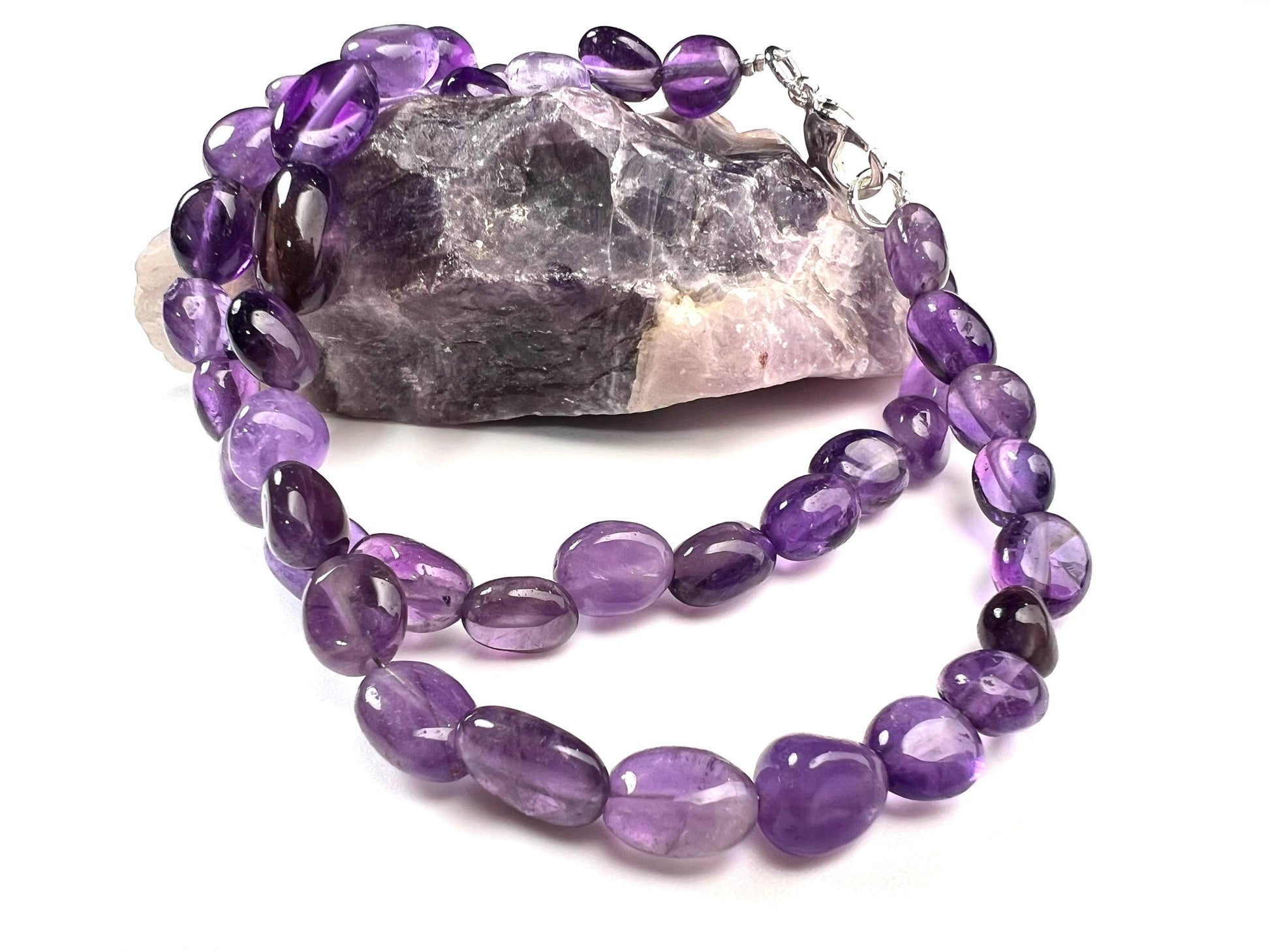 Amethyst oval 6-7mm Silver necklace February Birthstone Energy, Meditation yoga Necklace