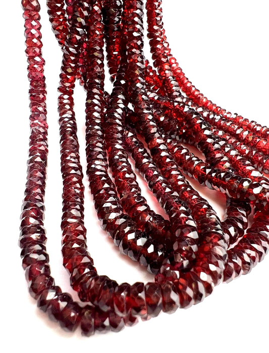 Natural Mozambique Garnet Faceted Heishi Wheel 5-6mm Roundel Merlot red Rare Heavy Weight Gemstone Bead 6”,12” strand