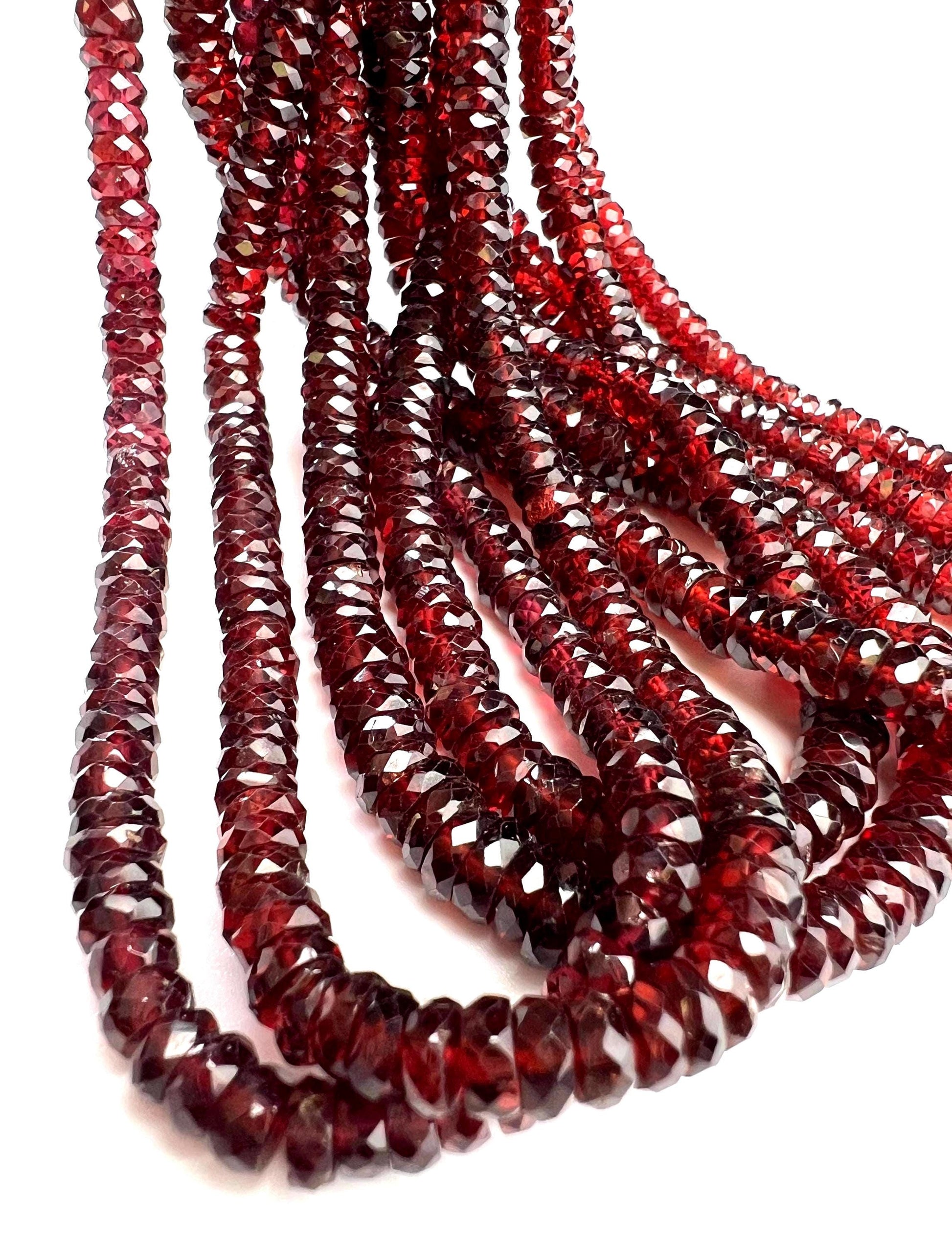 Natural Mozambique Garnet Faceted Heishi Wheel 5-6mm Roundel Merlot red Rare Heavy Weight Gemstone Bead 6”,12” strand