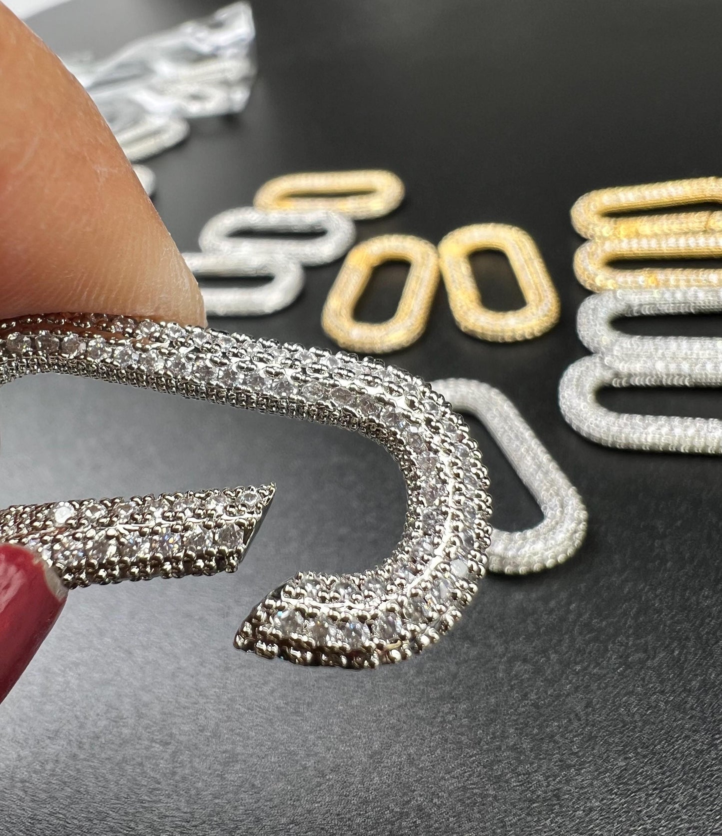 Cubic Zirconia CZ Diamond Micro Pave Push In Carabiner Clasp double sided Diamond setting Jewelry making fancy clasp 1pc, 30mm Long