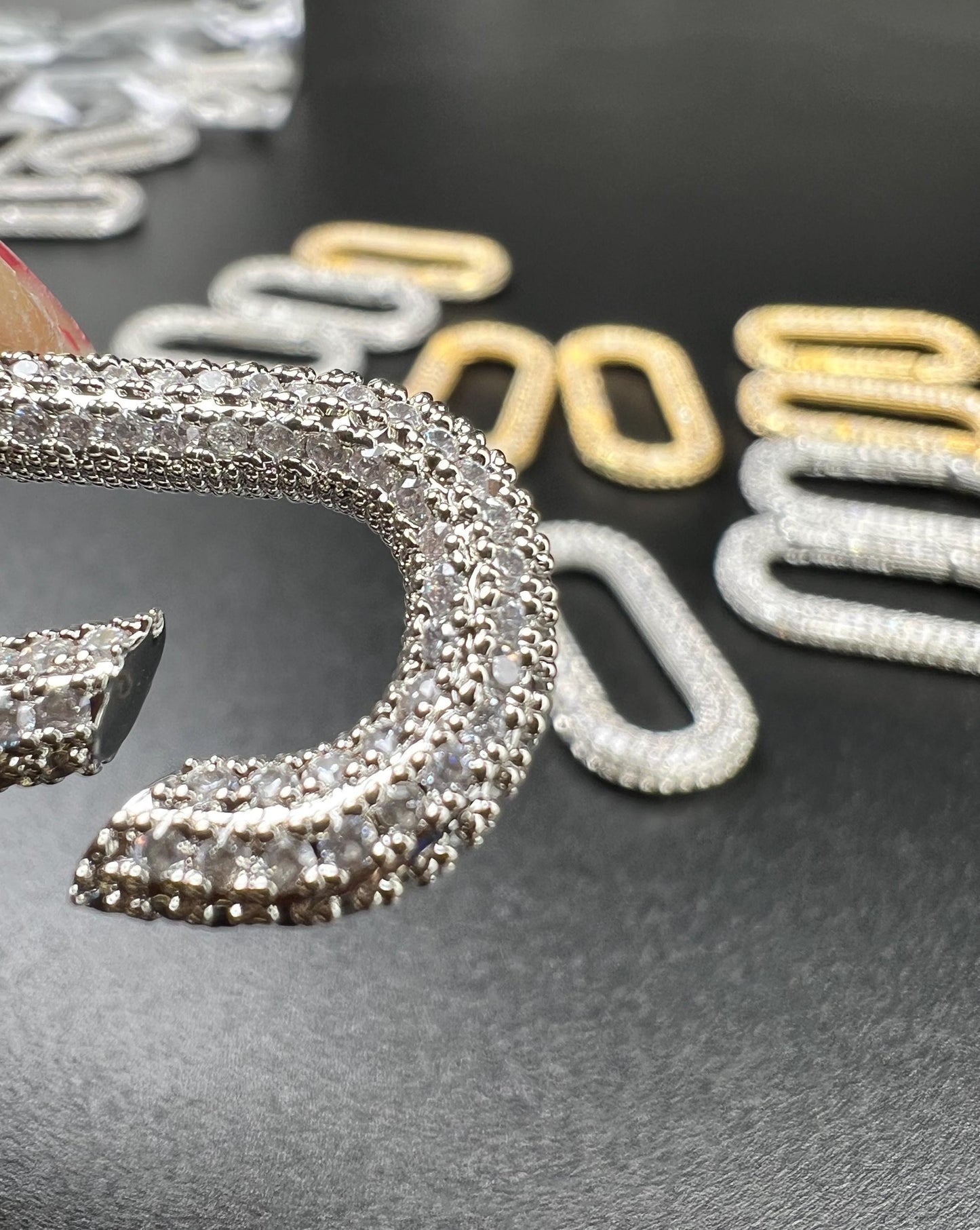 Cubic Zirconia CZ Diamond Micro Pave Push In Carabiner Clasp double sided Diamond setting Jewelry making fancy rectangular clasp 1pc, 33mm