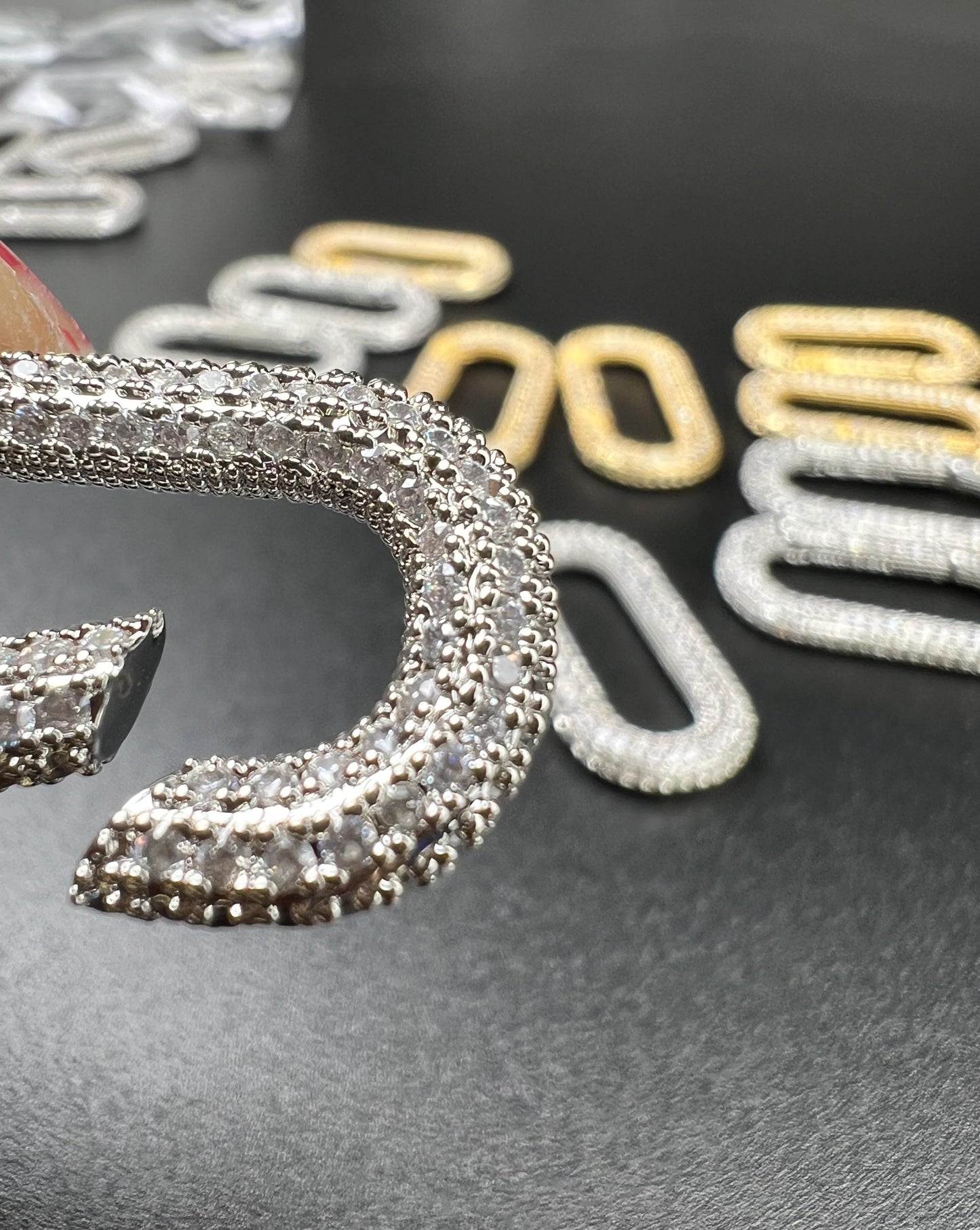 Cubic Zirconia CZ Diamond Micro Pave Push In Carabiner Clasp double sided Diamond setting Jewelry making fancy clasp 1pc, 30mm Long