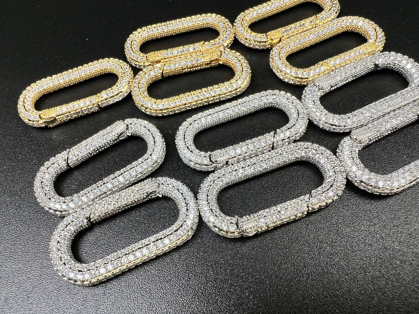 Cubic Zirconia CZ Diamond Micro Pave Push In Carabiner Clasp double sided Diamond setting Jewelry making fancy clasp 1pc, 30mm Long