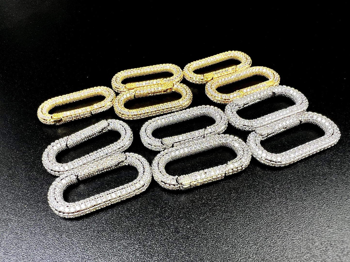 Cubic Zirconia CZ Diamond Micro Pave Push In Carabiner Clasp double sided Diamond setting Jewelry making fancy clasp 1pc, 30mm Long