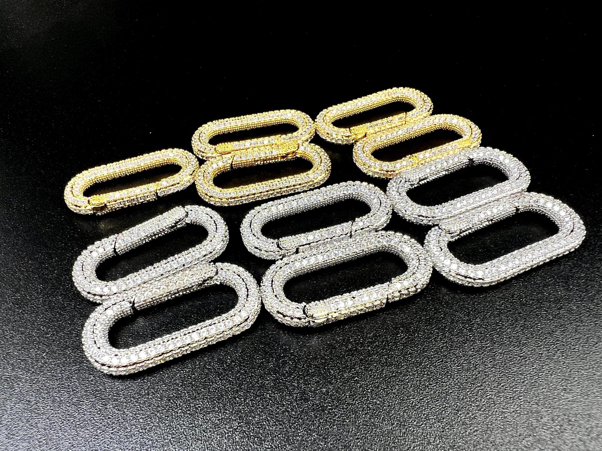 Cubic Zirconia CZ Diamond Micro Pave Push In Carabiner Clasp double sided Diamond setting Jewelry making fancy rectangular clasp 1pc, 33mm