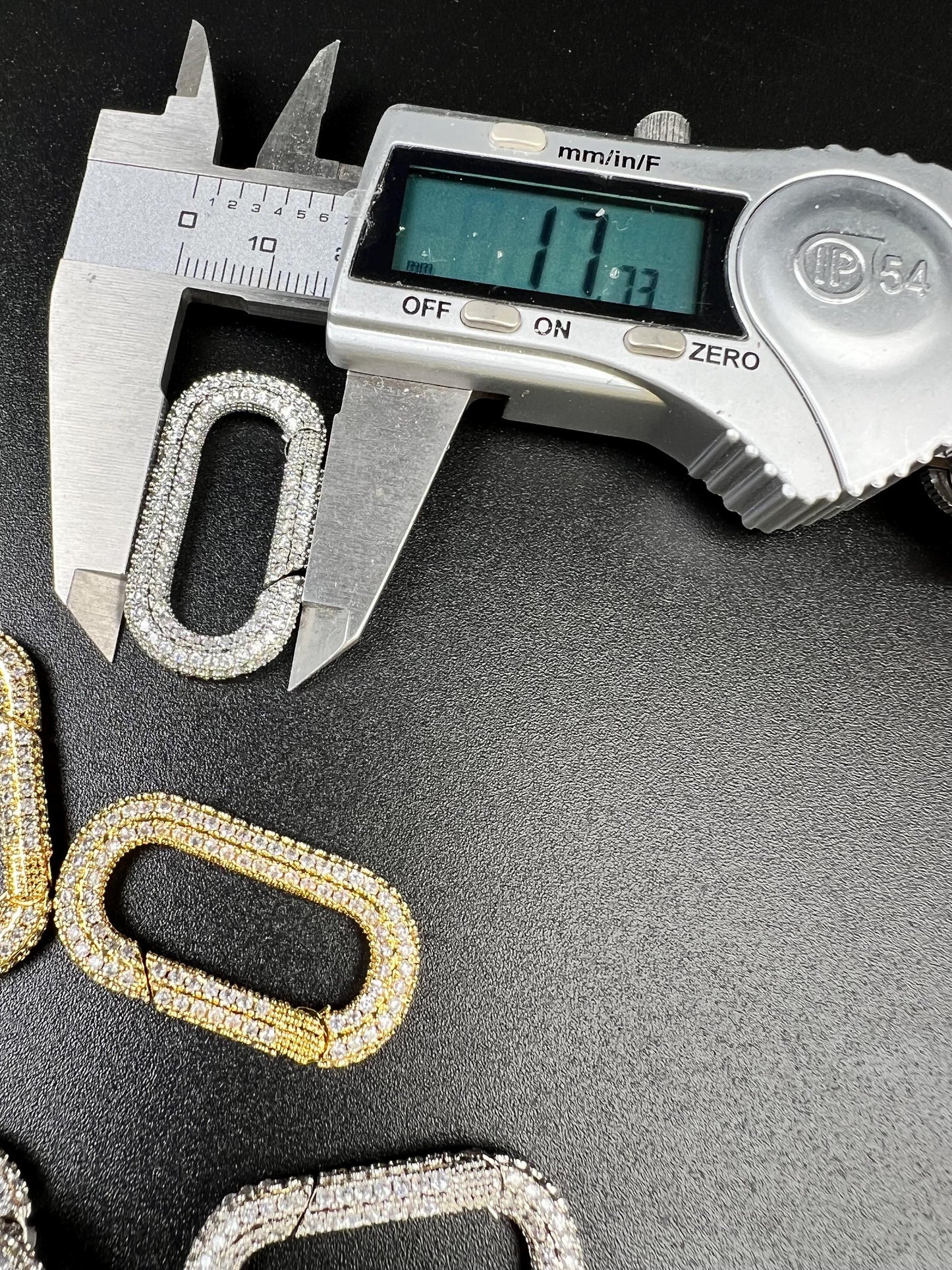 Cubic Zirconia CZ Diamond Micro Pave Push In Carabiner Clasp double sided Diamond setting Jewelry making fancy rectangular clasp 1pc, 33mm
