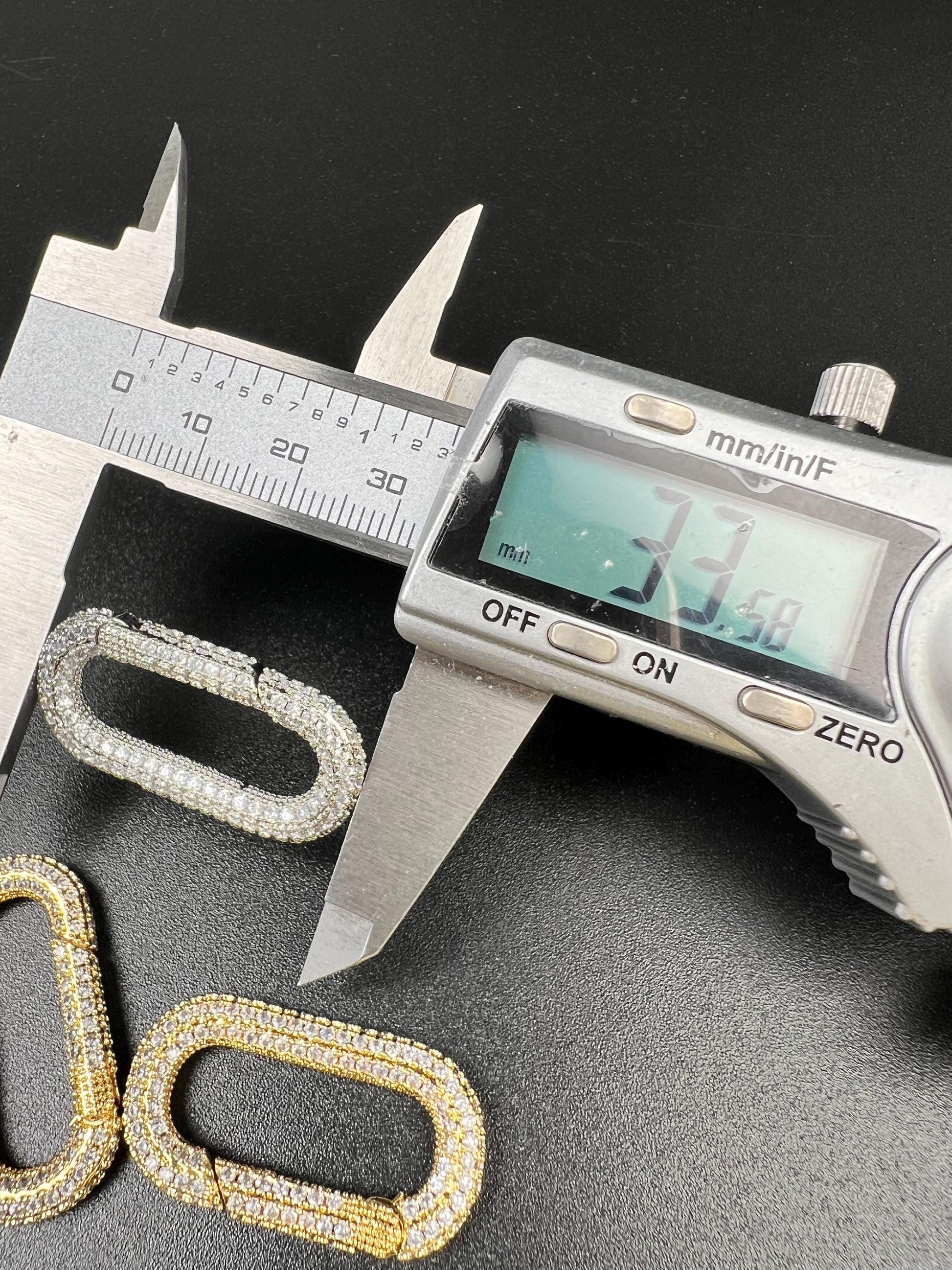 Cubic Zirconia CZ Diamond Micro Pave Push In Carabiner Clasp double sided Diamond setting Jewelry making fancy clasp 1pc, 30mm Long