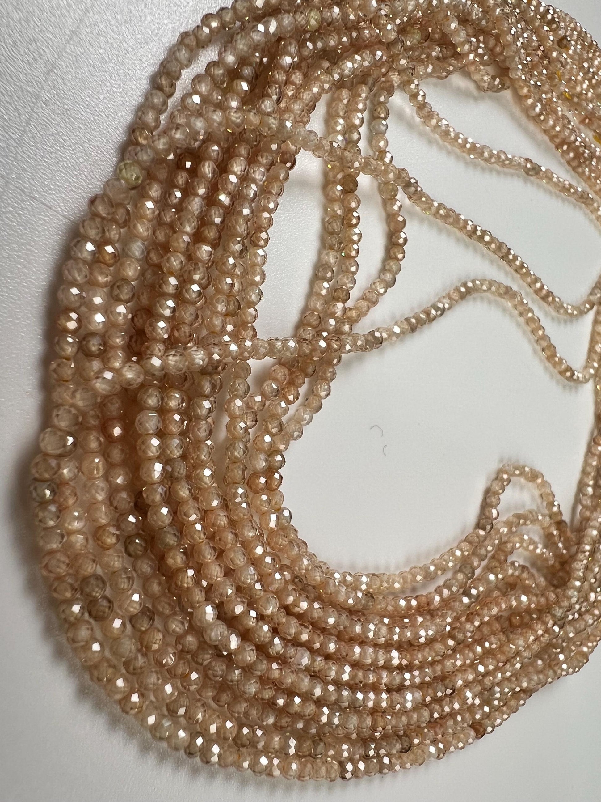 Natural brown Zircon champagne Micro Faceted 2mm Round AAA quality Gemstone Beads 14" Strand. Very sparkly heavy weight