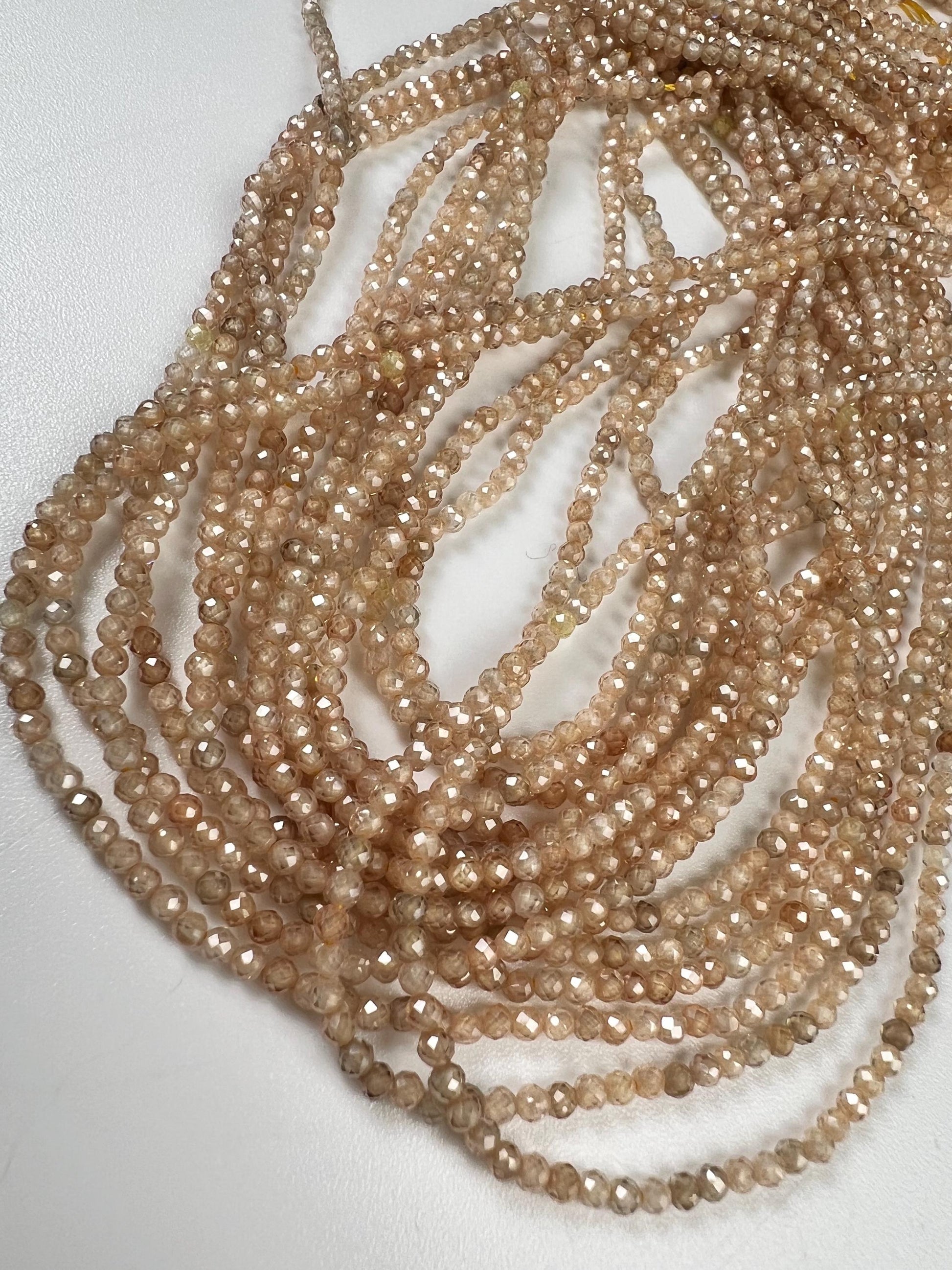 Natural brown Zircon Micro Faceted 2mm Round AAA quality Gemstone Beads 14" Strand. Very sparkly heavy weight