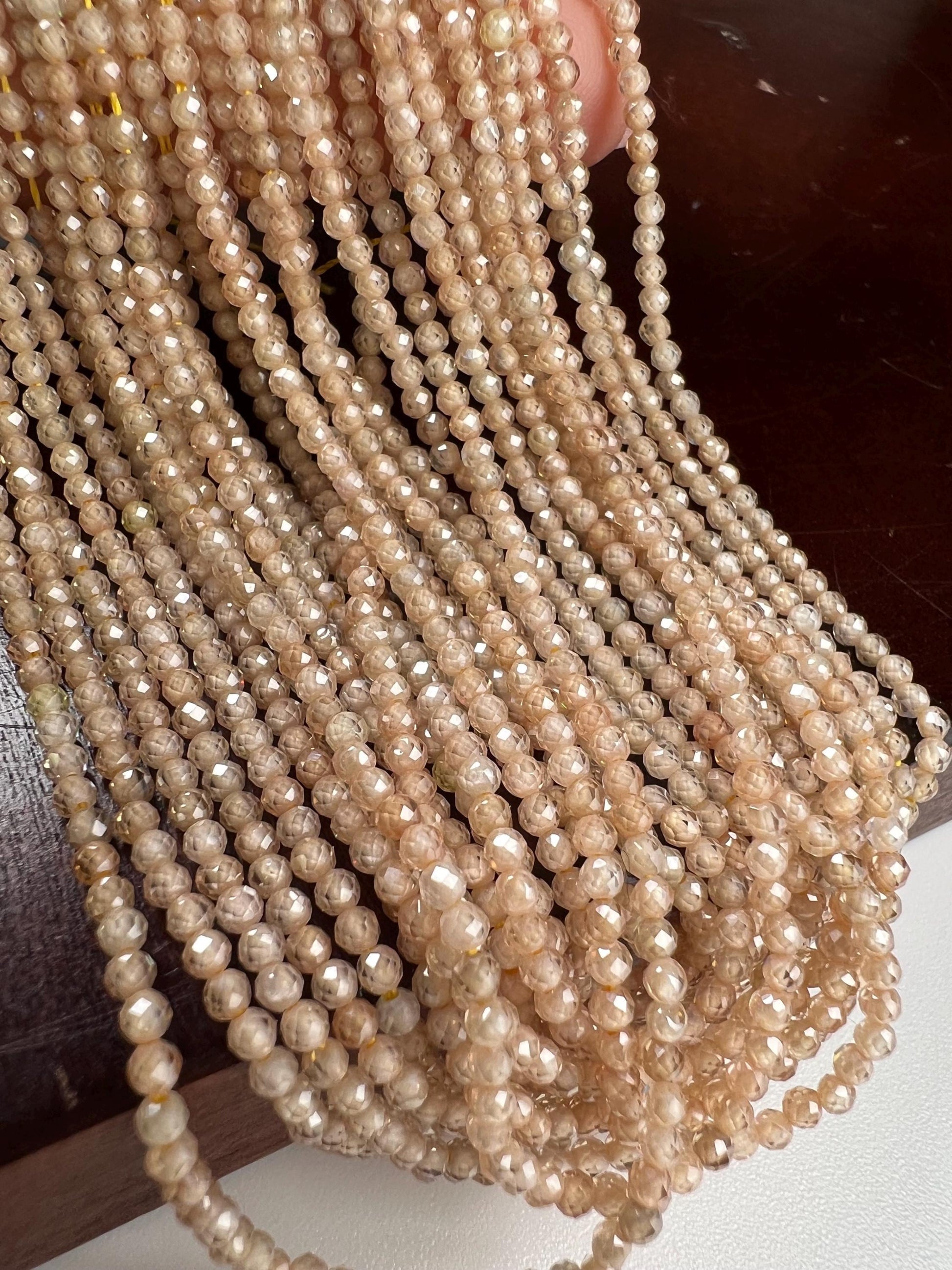 Natural brown Zircon champagne Micro Faceted 2mm Round AAA quality Gemstone Beads 14" Strand. Very sparkly heavy weight