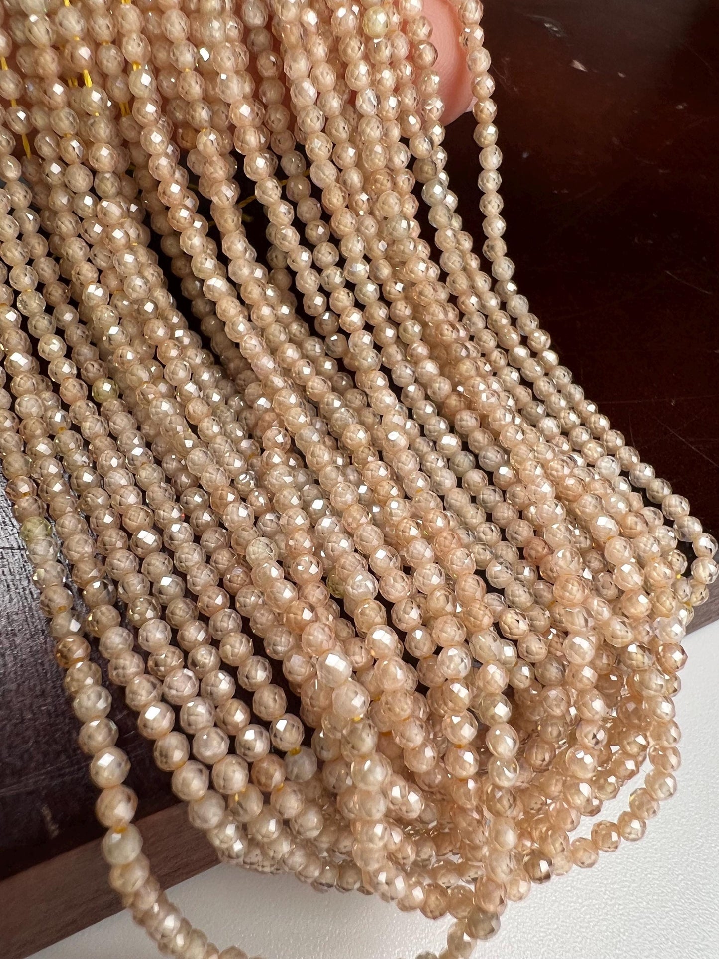 Natural brown Zircon Micro Faceted 2mm Round AAA quality Gemstone Beads 14" Strand. Very sparkly heavy weight