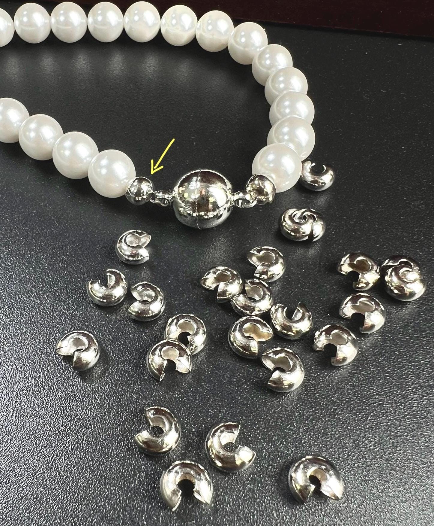 50 pieces 5mm Crimp Cover Rhodium silver high quality.