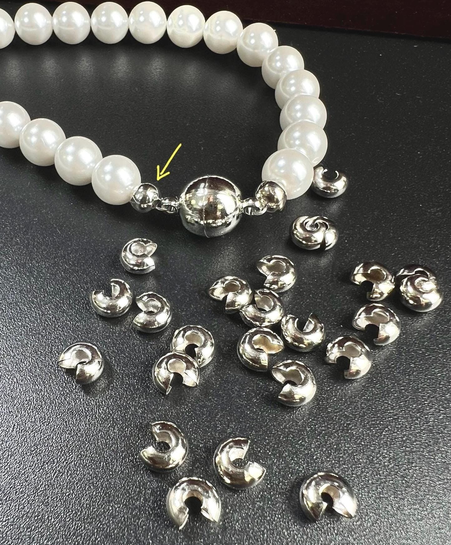 50 pieces 5mm Crimp Cover Rhodium silver high quality.