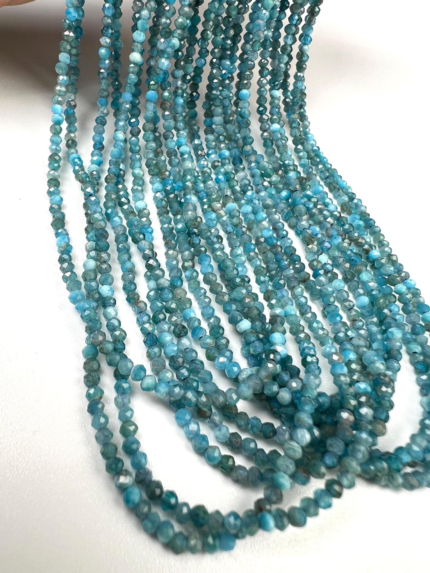 Natural Apatite 2mm Faceted Round beads for jewelry making 15.5” full strand.