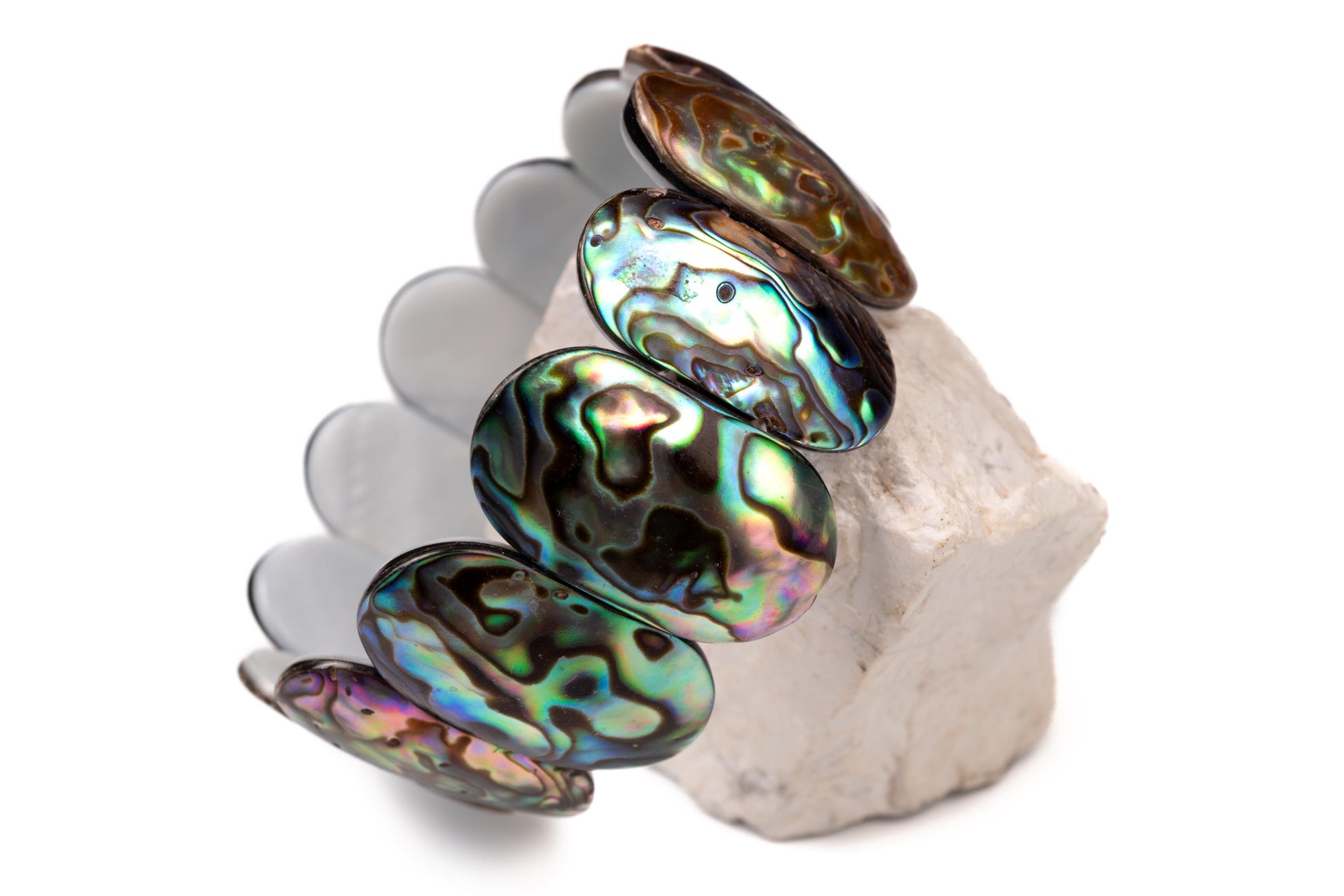Genuine Abalone Paua Shell 16mm Double Drilled Vintage 7" Elastic Stretchy Bracelet