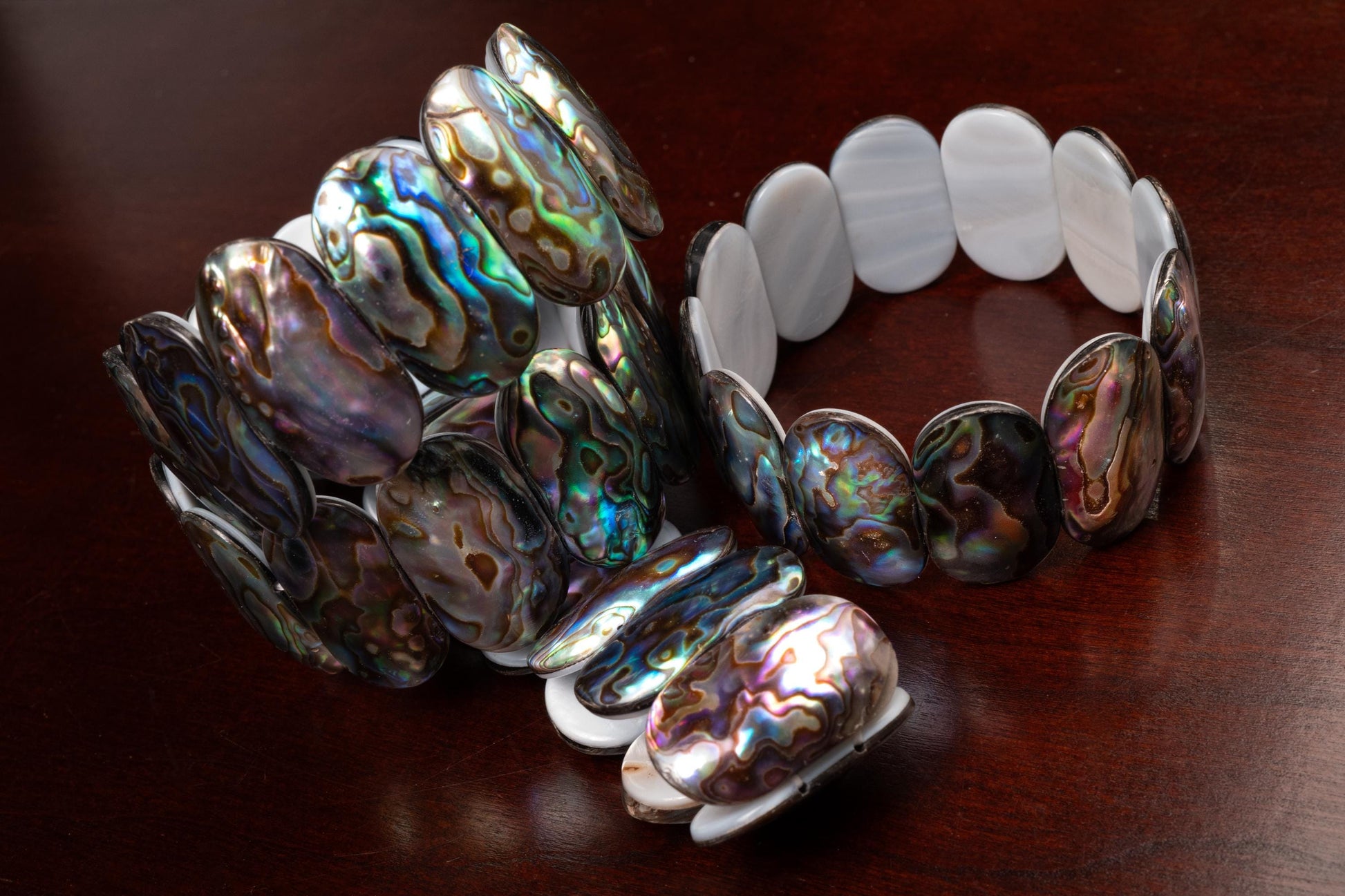 Genuine Abalone Paua Shell 16mm Double Drilled Vintage 7" Elastic Stretchy Bracelet