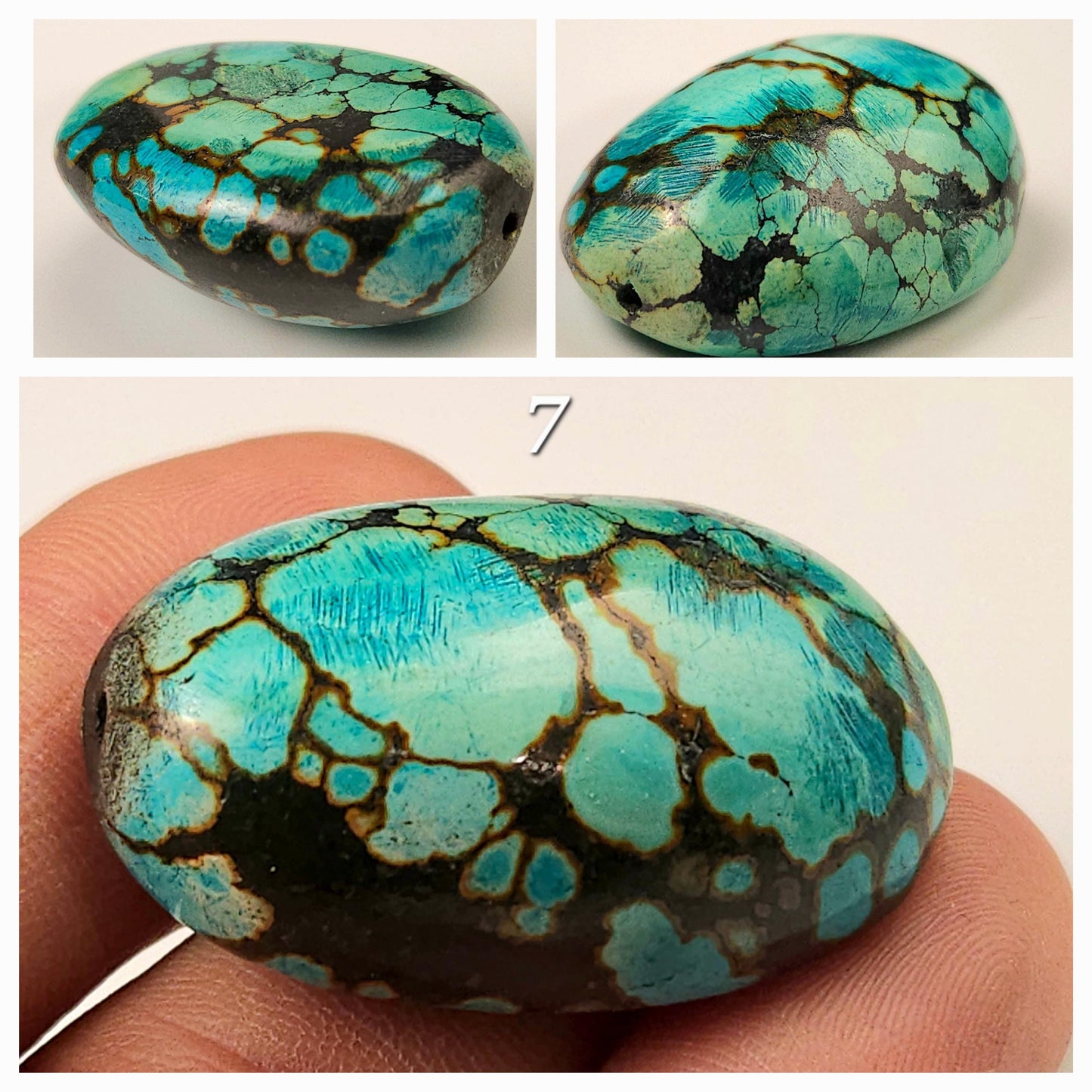 Turquoise Pebble, AAA Tibetan Spiderweb Blue-Greenish Turquoise Pebble ,Rare, Jewelry Focal, Pendant, Palm Stone or Collection Healing Gem