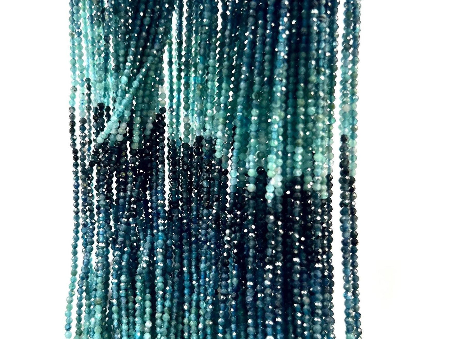 Natural Grandidierite 2mm Micro Faceted Diamond Cut Teal Blue shaded Rare Gemstone Beads for jewelry making 15" Full Strand