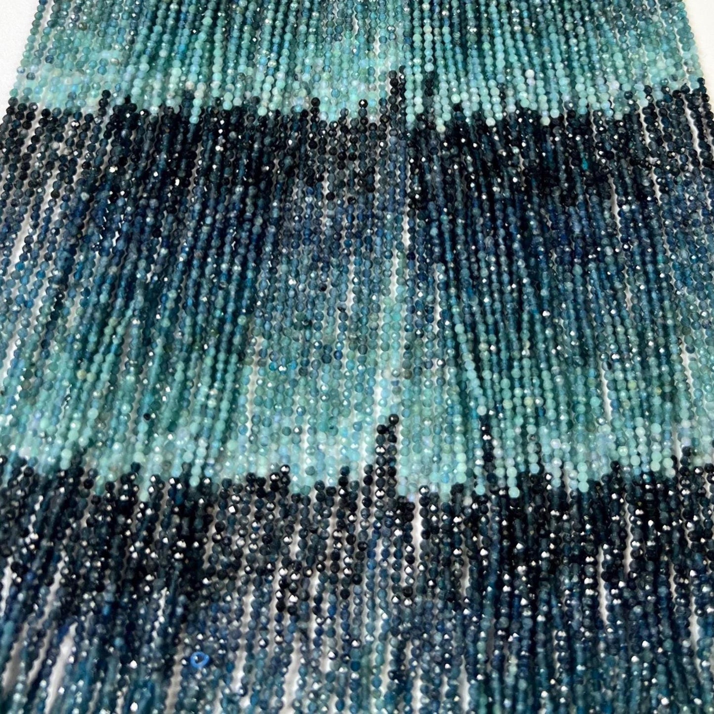 Natural Grandidierite 2mm Micro Faceted Diamond Cut Teal Blue shaded Rare Gemstone Beads for jewelry making 15" Full Strand