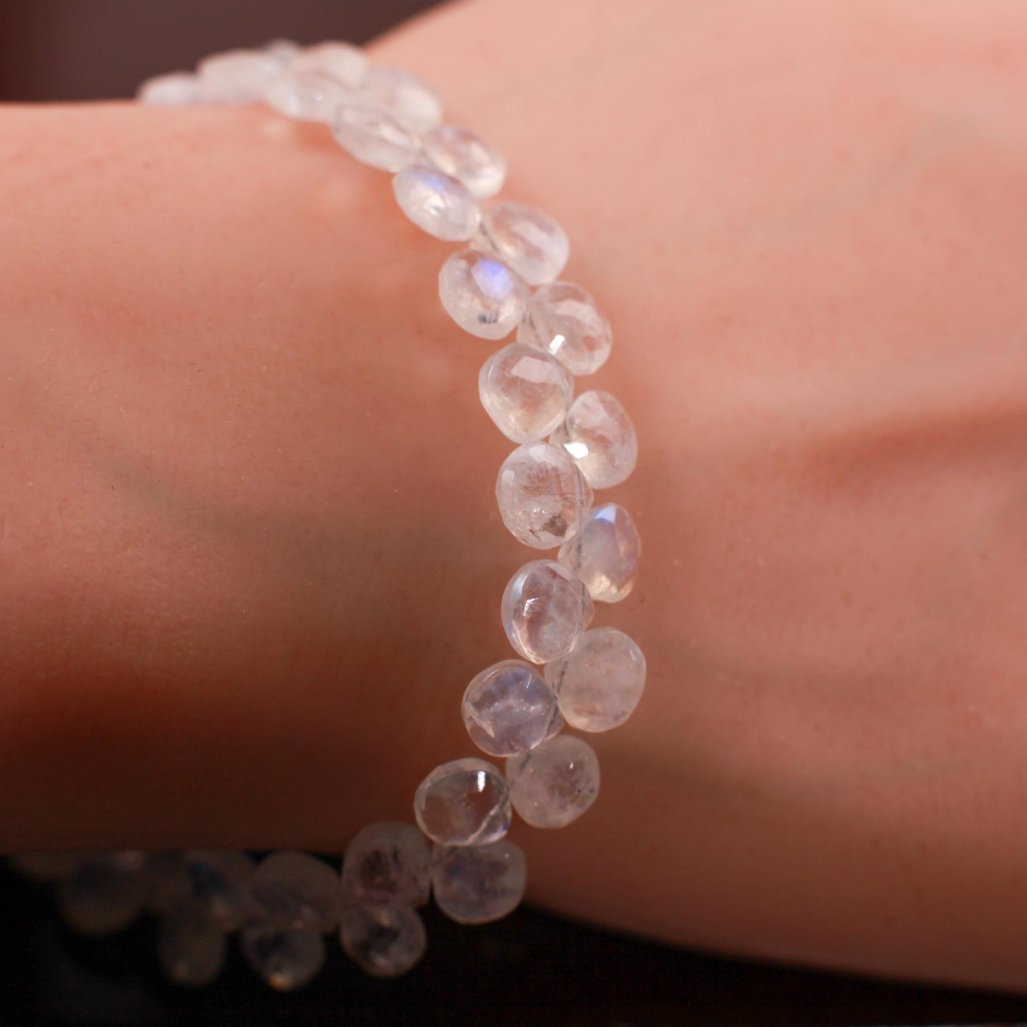 Natural Rainbow Moonstone Heart Shape Diamond cut Faceted Drop Gemstone 925 Sterling Silver Bracelet. AAA Quality Hsndmade Gift.