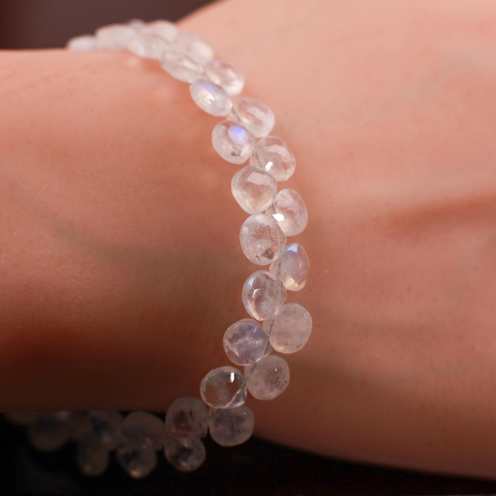 Natural Rainbow Moonstone Heart Shape Diamond cut Faceted Drop Gemstone 925 Sterling Silver Bracelet. AAA Quality Hsndmade Gift.