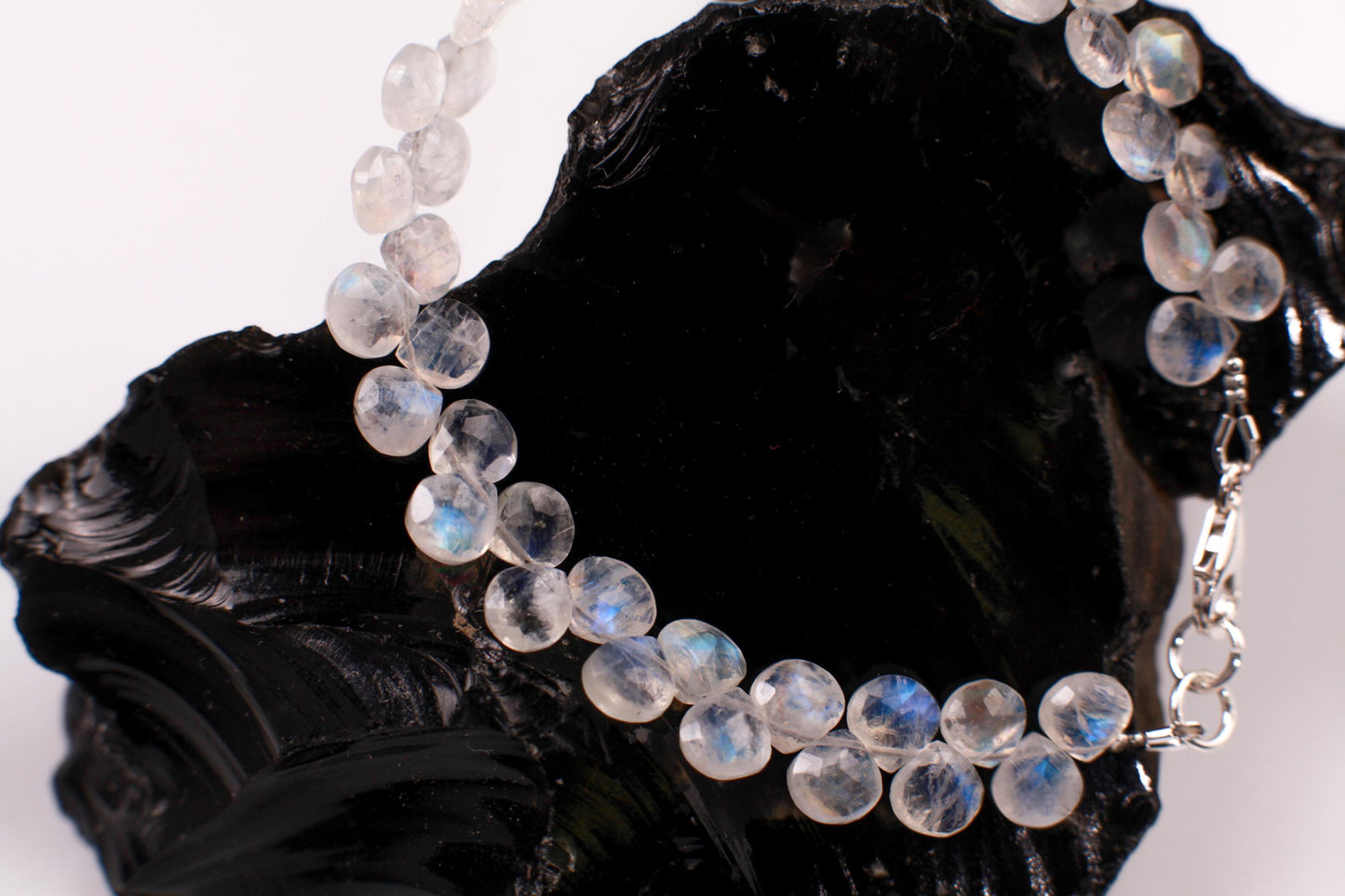 Natural Rainbow Moonstone Heart Shape Diamond cut Faceted Drop Gemstone 925 Sterling Silver Bracelet. AAA Quality Hsndmade Gift.