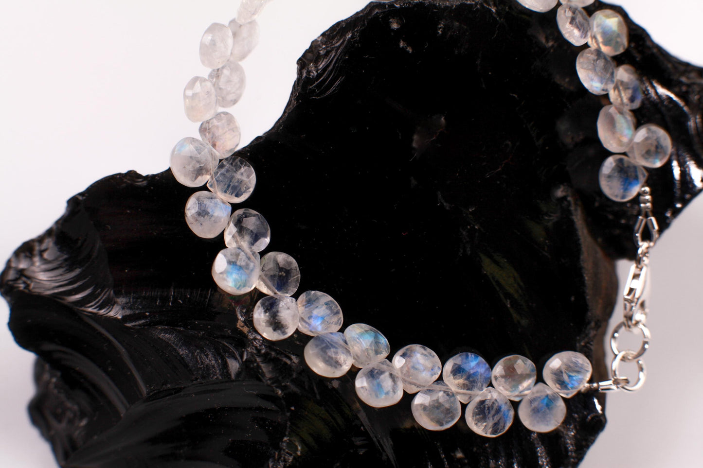 Natural Rainbow Moonstone Heart Shape Diamond cut Faceted Drop Gemstone 925 Sterling Silver Bracelet. AAA Quality Hsndmade Gift.