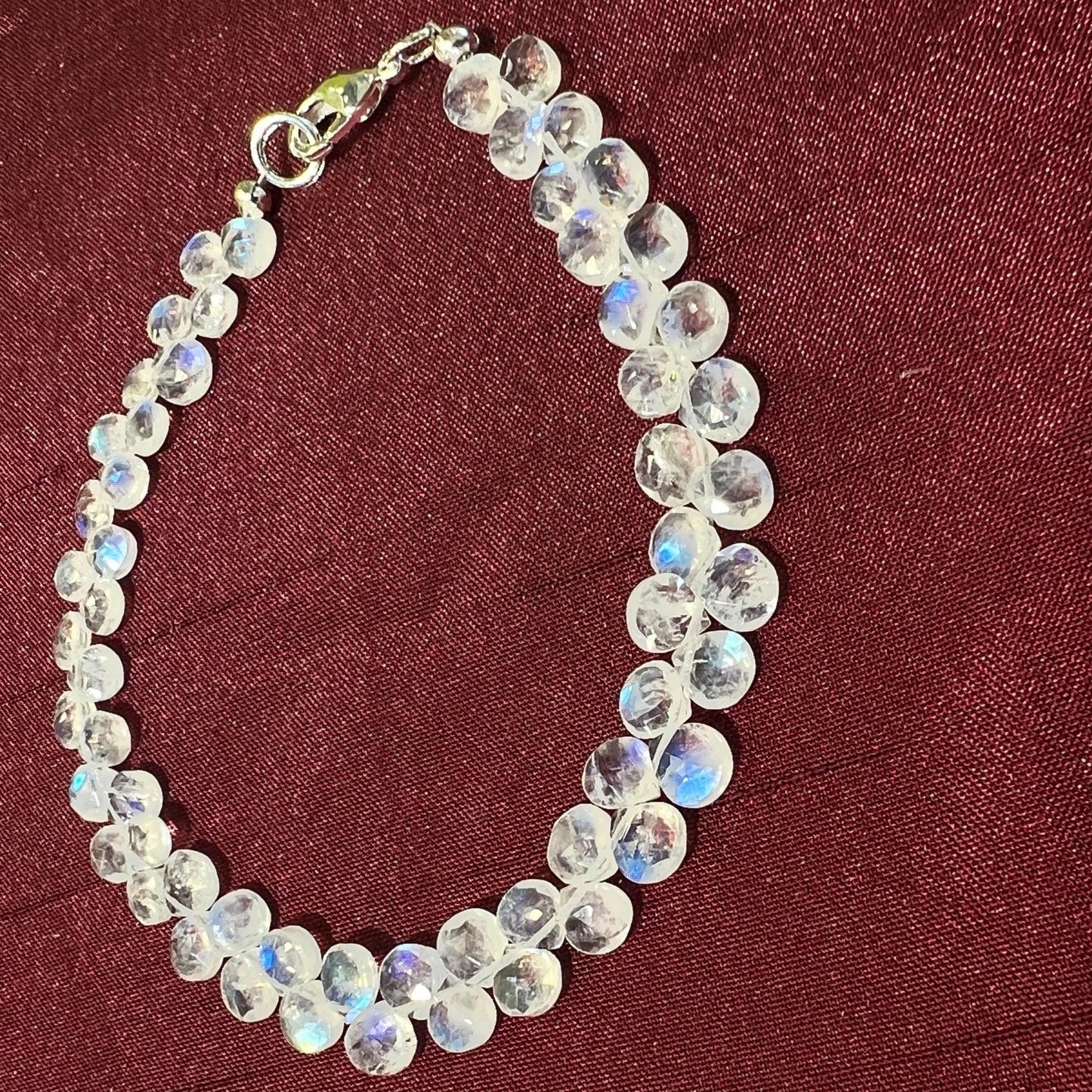 Natural Rainbow Moonstone Heart Shape Diamond cut Faceted Drop Gemstone 925 Sterling Silver Bracelet. AAA Quality Hsndmade Gift.