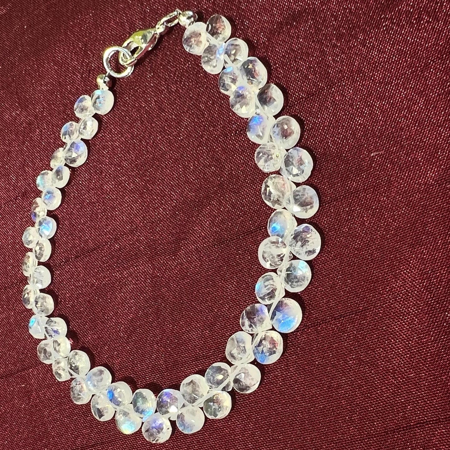 Natural Rainbow Moonstone Heart Shape Diamond cut Faceted Drop Gemstone 925 Sterling Silver Bracelet. AAA Quality Hsndmade Gift.