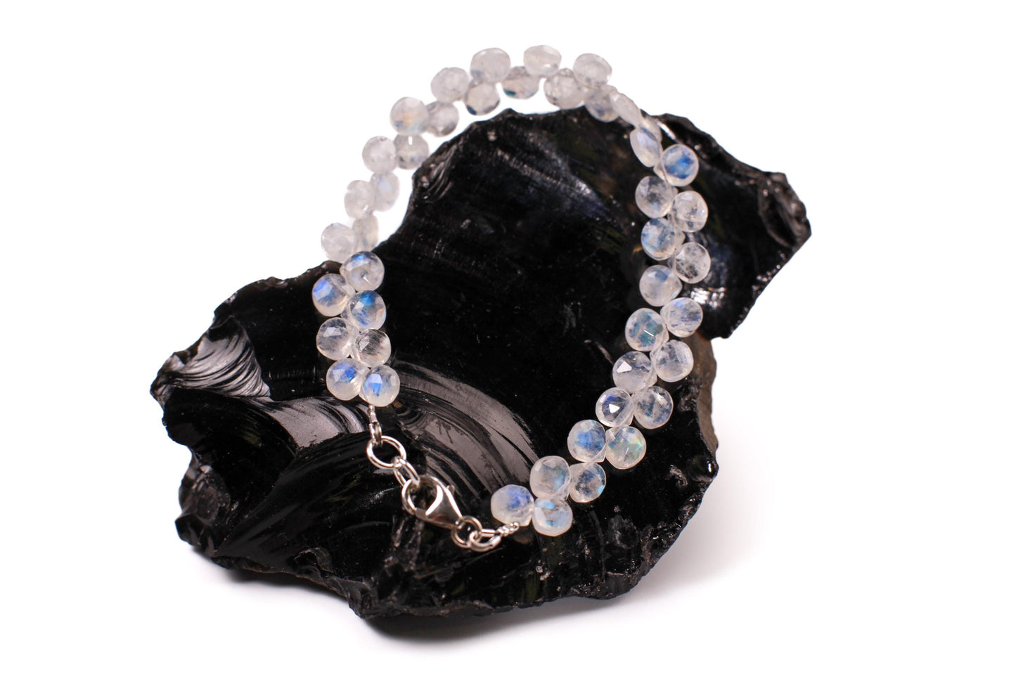 Natural Rainbow Moonstone Heart Shape Diamond cut Faceted Drop Gemstone 925 Sterling Silver Bracelet. AAA Quality Hsndmade Gift.