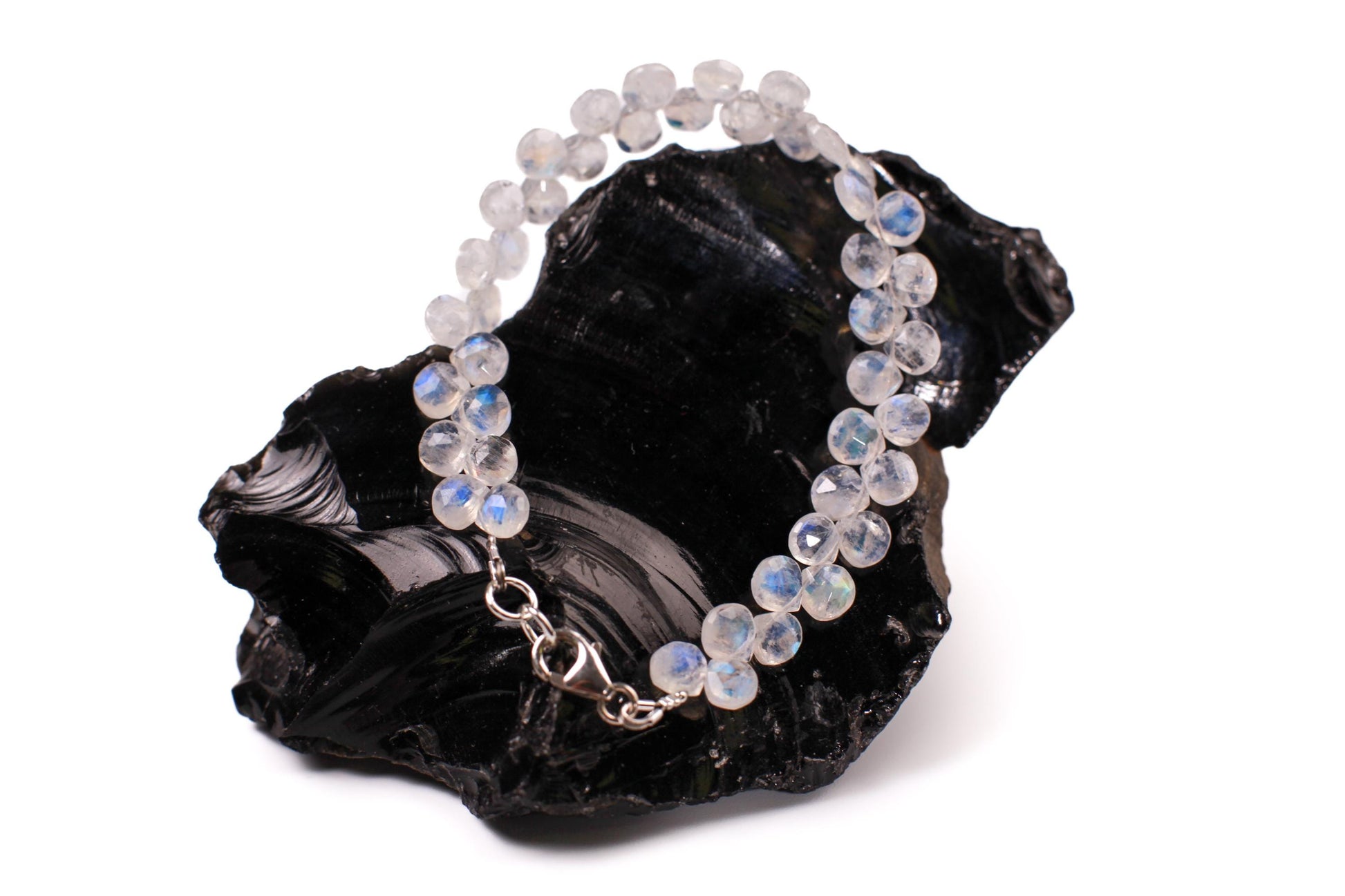 Natural Rainbow Moonstone Heart Shape Diamond cut Faceted Drop Gemstone 925 Sterling Silver Bracelet. AAA Quality Hsndmade Gift.