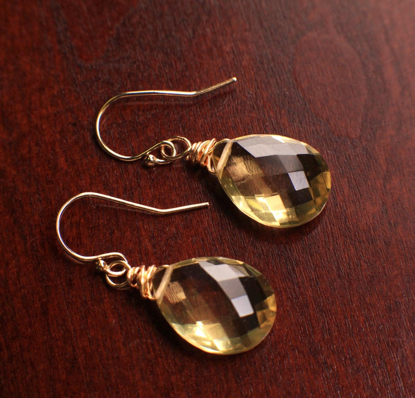 Genuine Lemon Topaz Faceted Teardrop cut gemstone AAA Earrings, 12x16mm drop in 925 Sterling Silver, 14K Gold Filled
