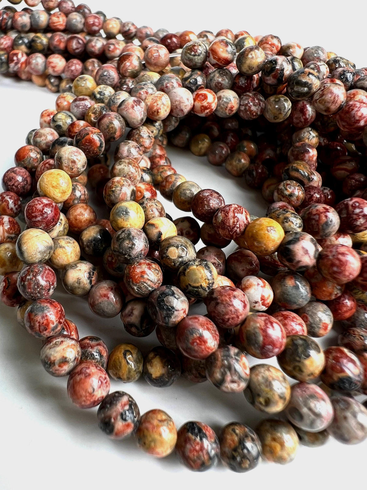 Leopard skin Jasper 4mm smooth Round Beads, Jewelry Making Gemstone Beads, Necklace, Bracelet 16" Strand. Beautiful natural pattern beads