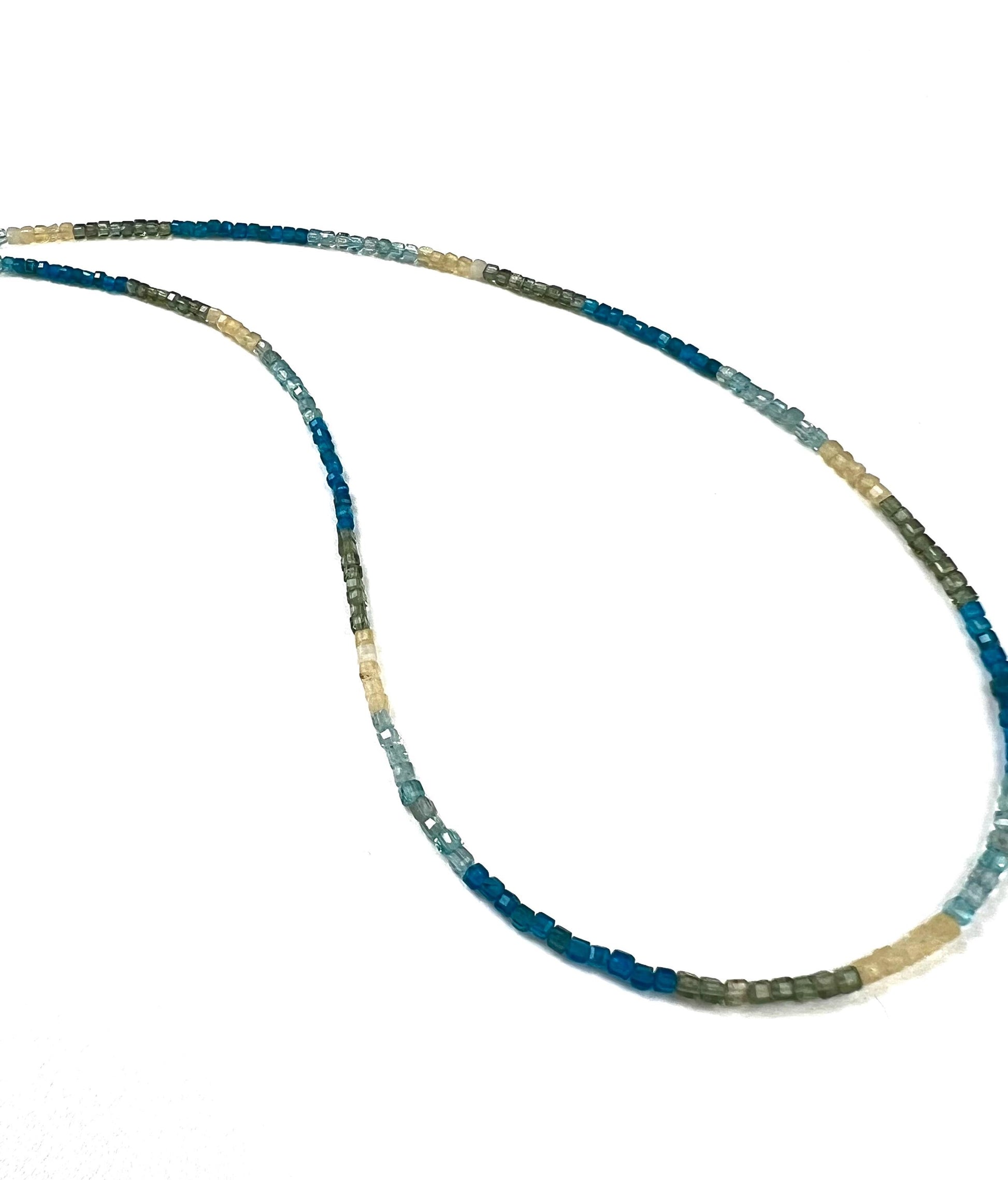 Natural Apatite squares Cube Micro Faceted beaded Sterling Silver necklace