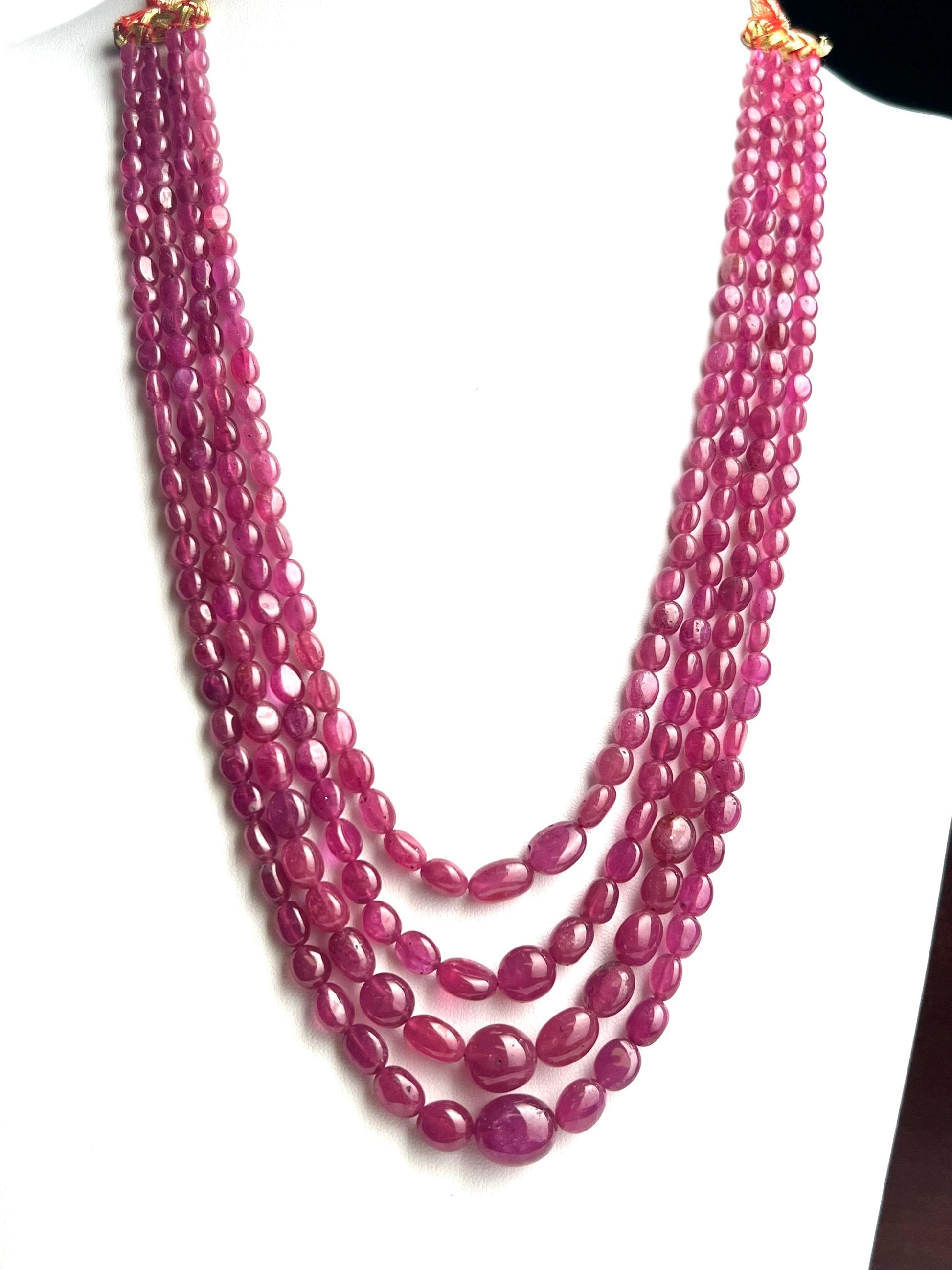 Naural Ruby 4 line smooth Oval Graduated Adjustable Necklace, AAA quality 485cts Gift for her