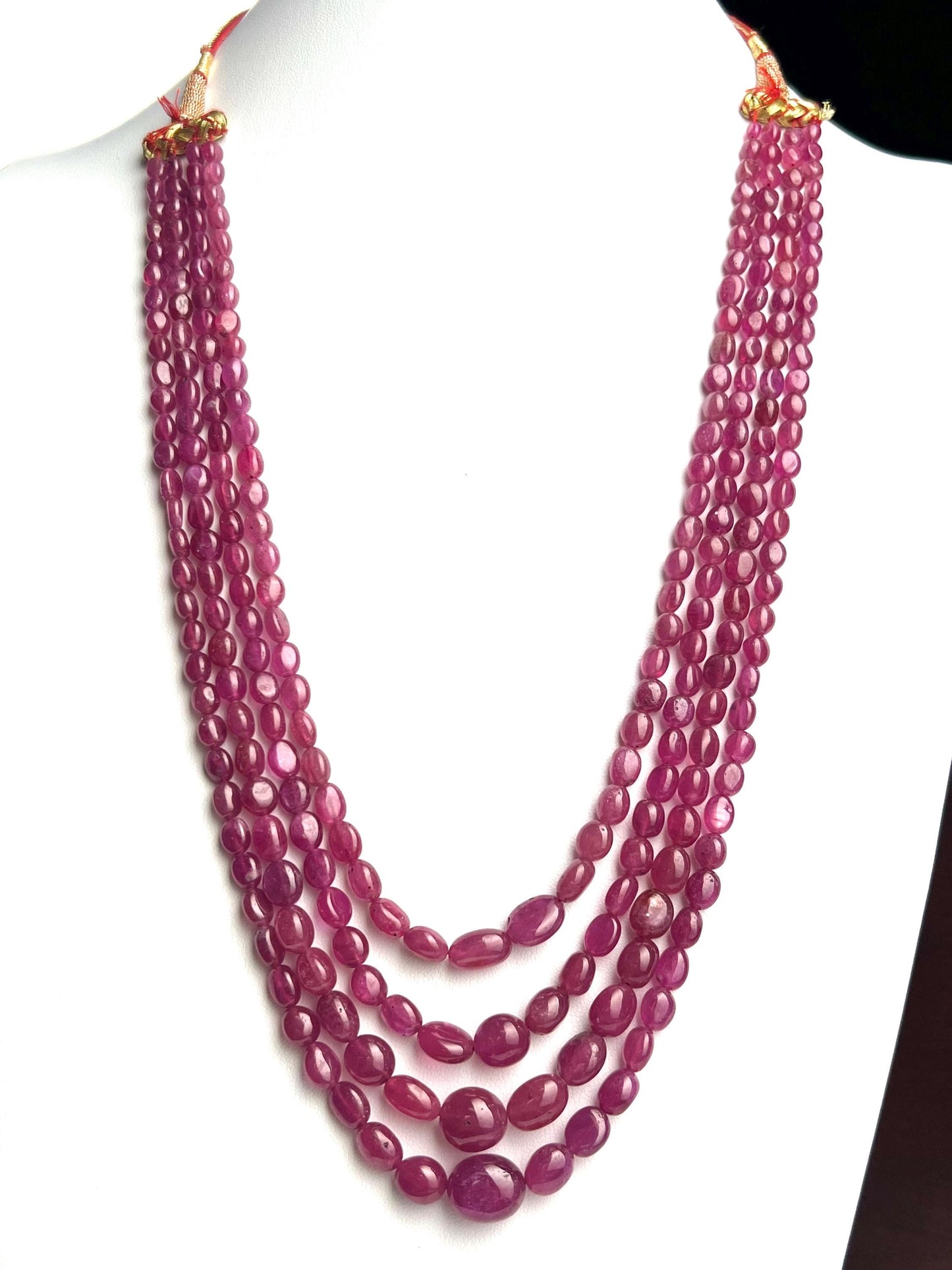 Naural Ruby 4 line smooth Oval Graduated Adjustable Necklace, AAA quality 640 cts Gift for her,