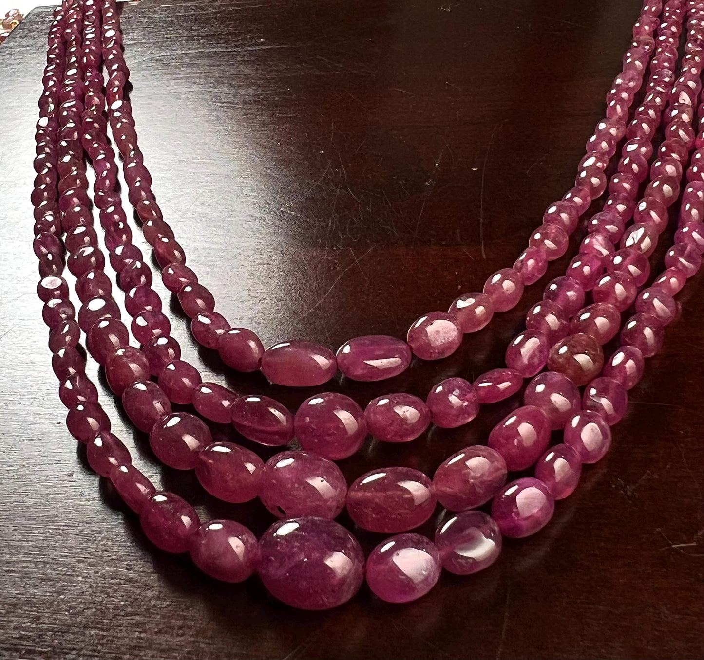 Naural Ruby 4 line smooth Oval Graduated Adjustable Necklace, AAA quality 485cts Gift for her