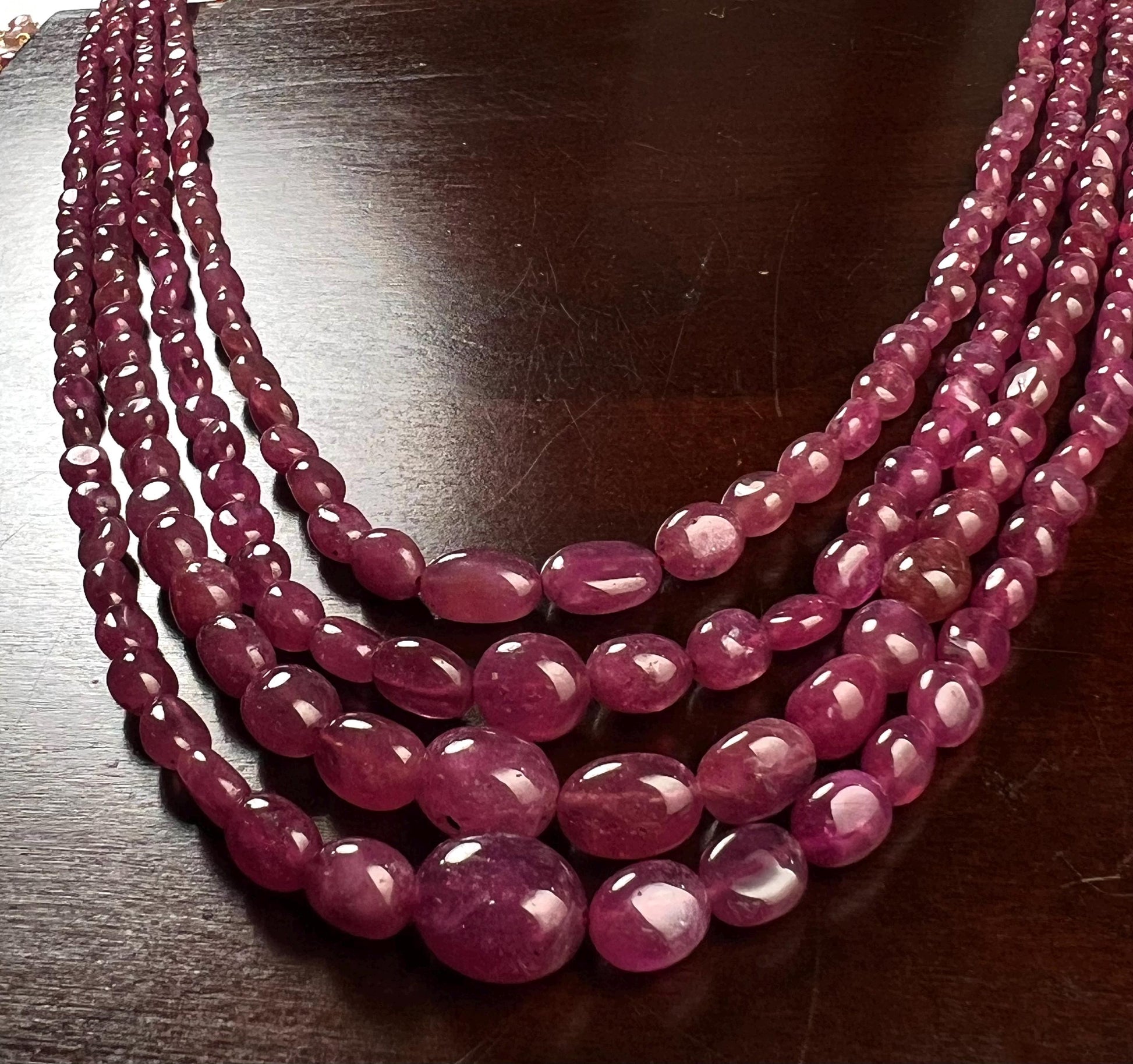 Naural Ruby 4 line smooth Oval Graduated Adjustable Necklace, AAA quality 485cts Gift for her