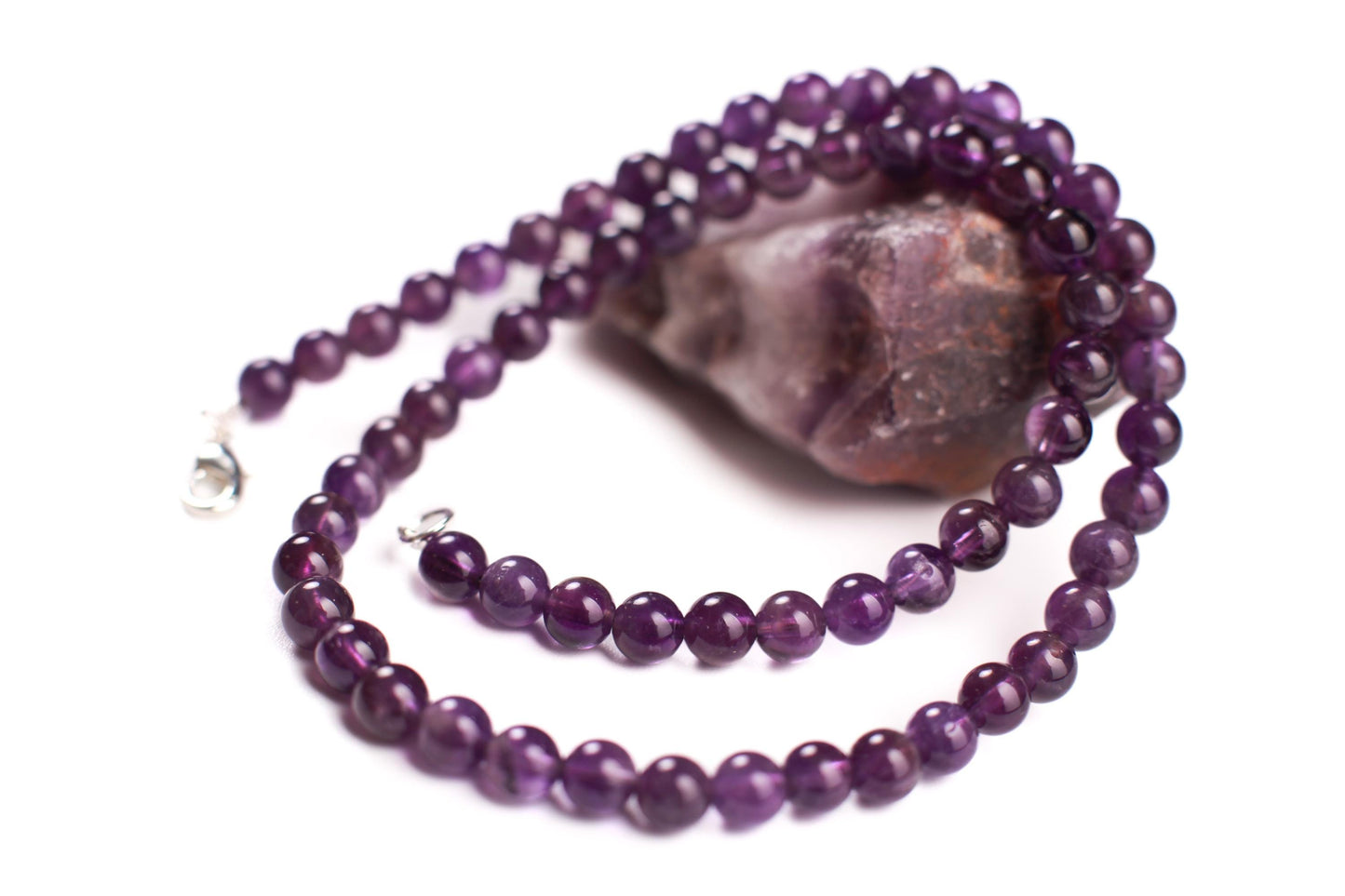 Natural Amethyst 6mm Smooth Round AAA beaded Necklace. February birthstone