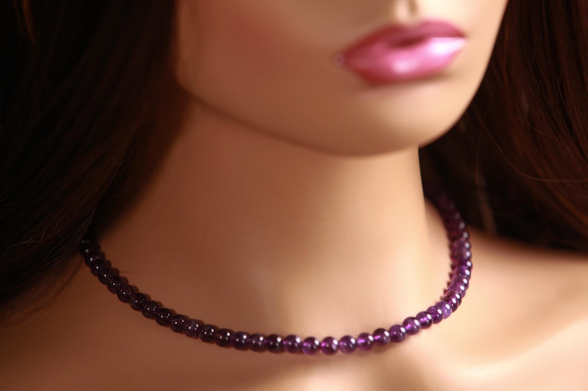 Natural Amethyst 6mm Smooth Round AAA beaded Necklace. February birthstone