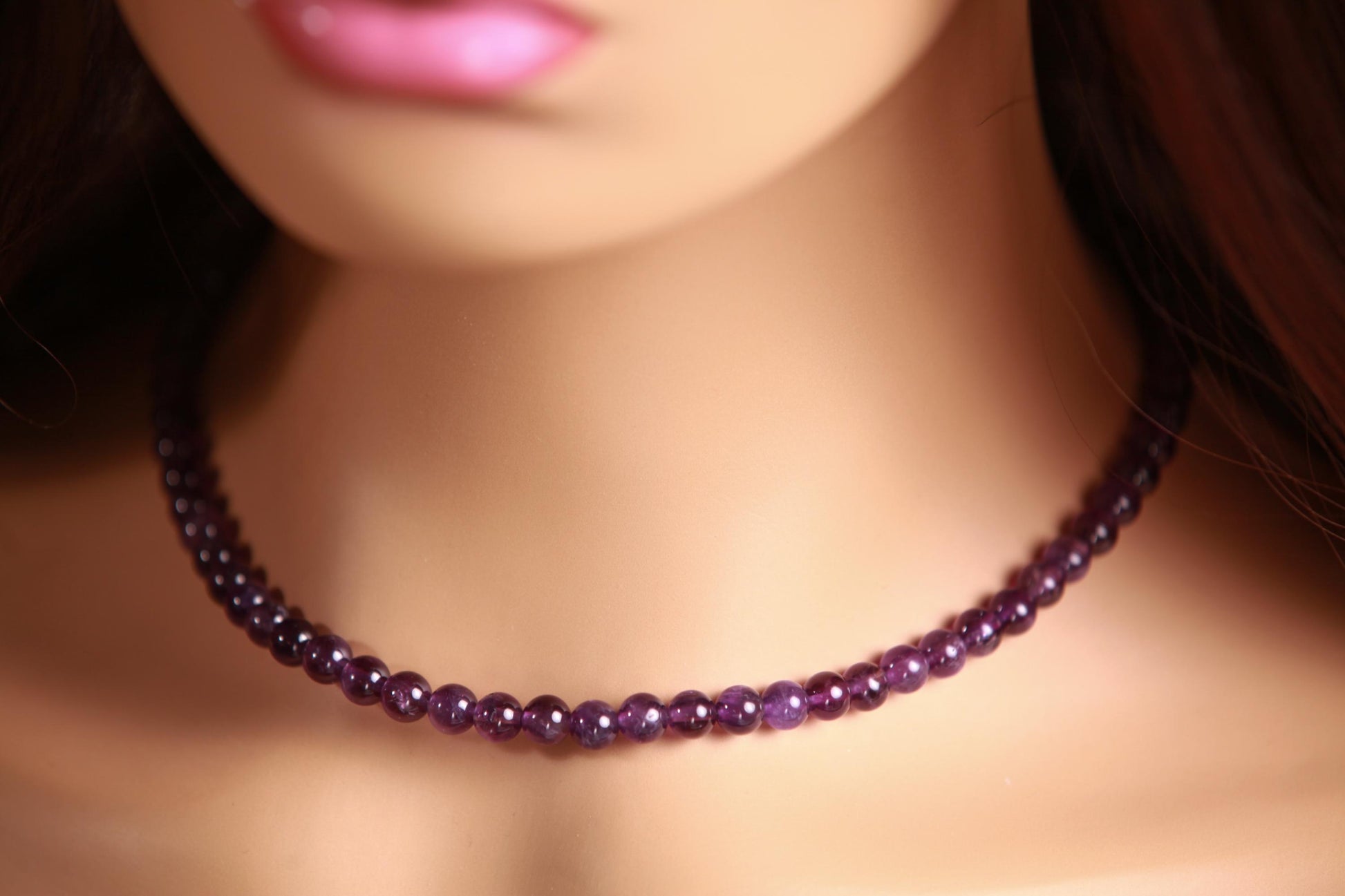 Natural Amethyst 6mm Smooth Round AAA beaded Necklace. February birthstone