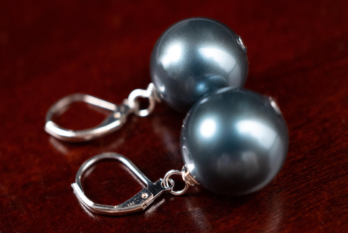Teal Green South Sea Shell Pearl 16mm Leverback Earrings, Boho, Handmade Gift for Her