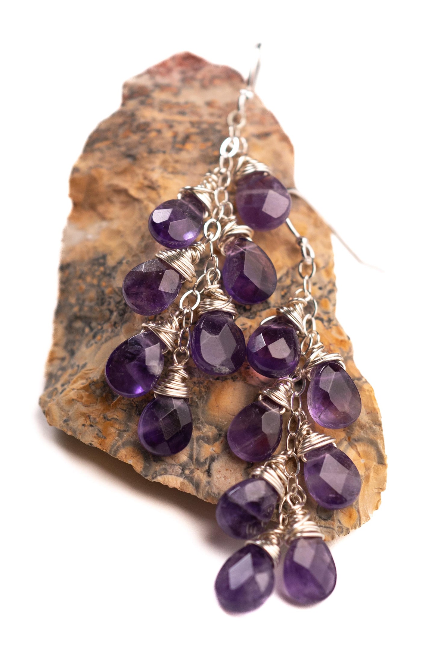 Natural Brazilian Amethyst Cascade Drop Earrings, 925 Sterling Silver Handmade gemstone gift